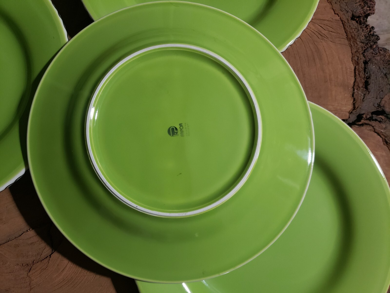 Set Of 6 Fapor Portugal Vivid Green Ceramic Dinner Plate.