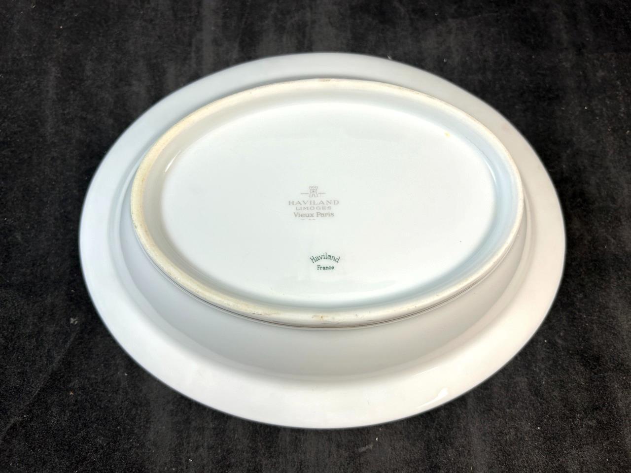Haviland Vieux Paris Green Vert Oval Vegetable Bowl 9.5 In Length 2 1/8 In High