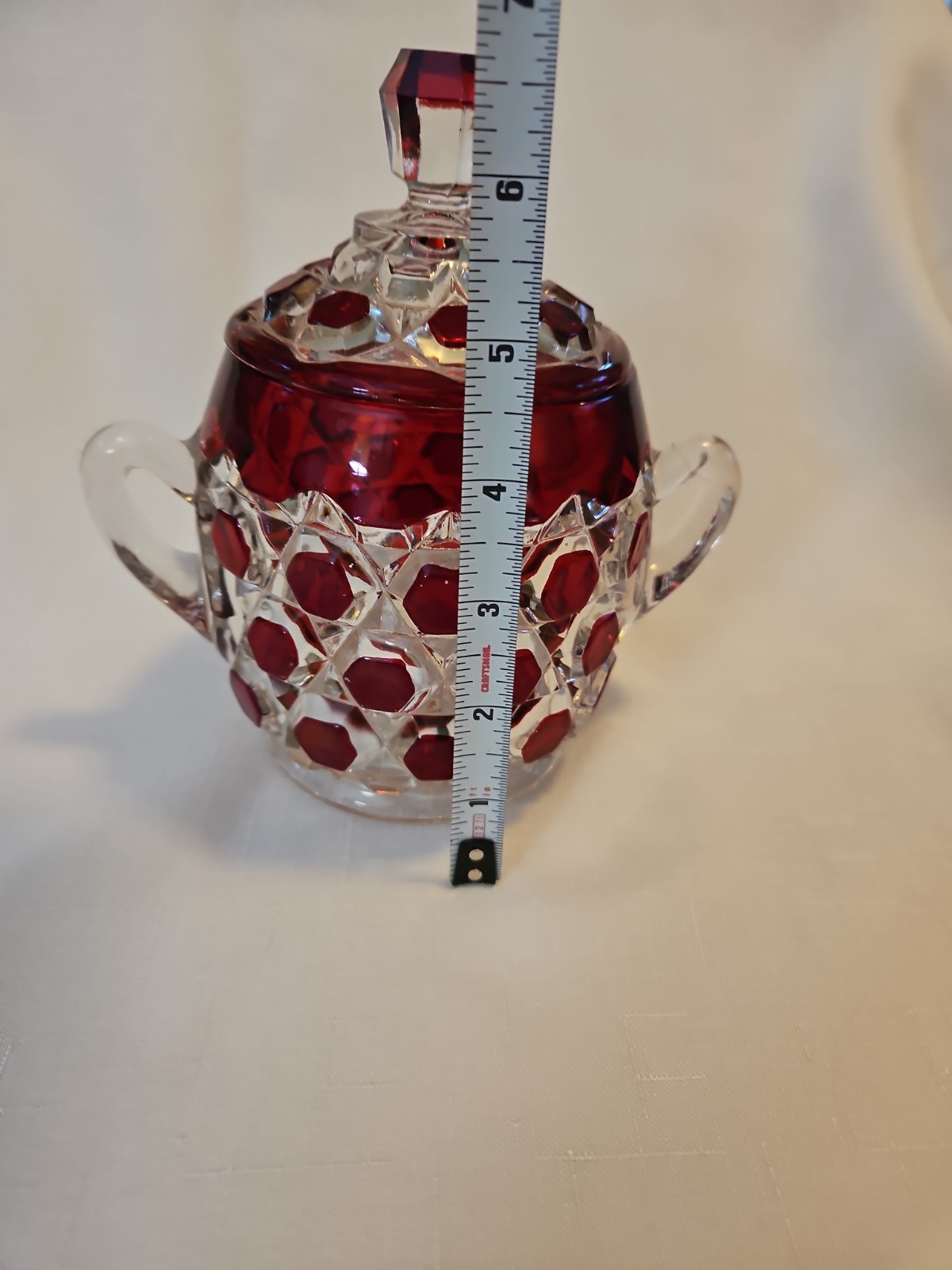 Antique 1890s Bryce Brthers EAPG Red Block LG Lidded 2 handled Sugar Bowl 8″