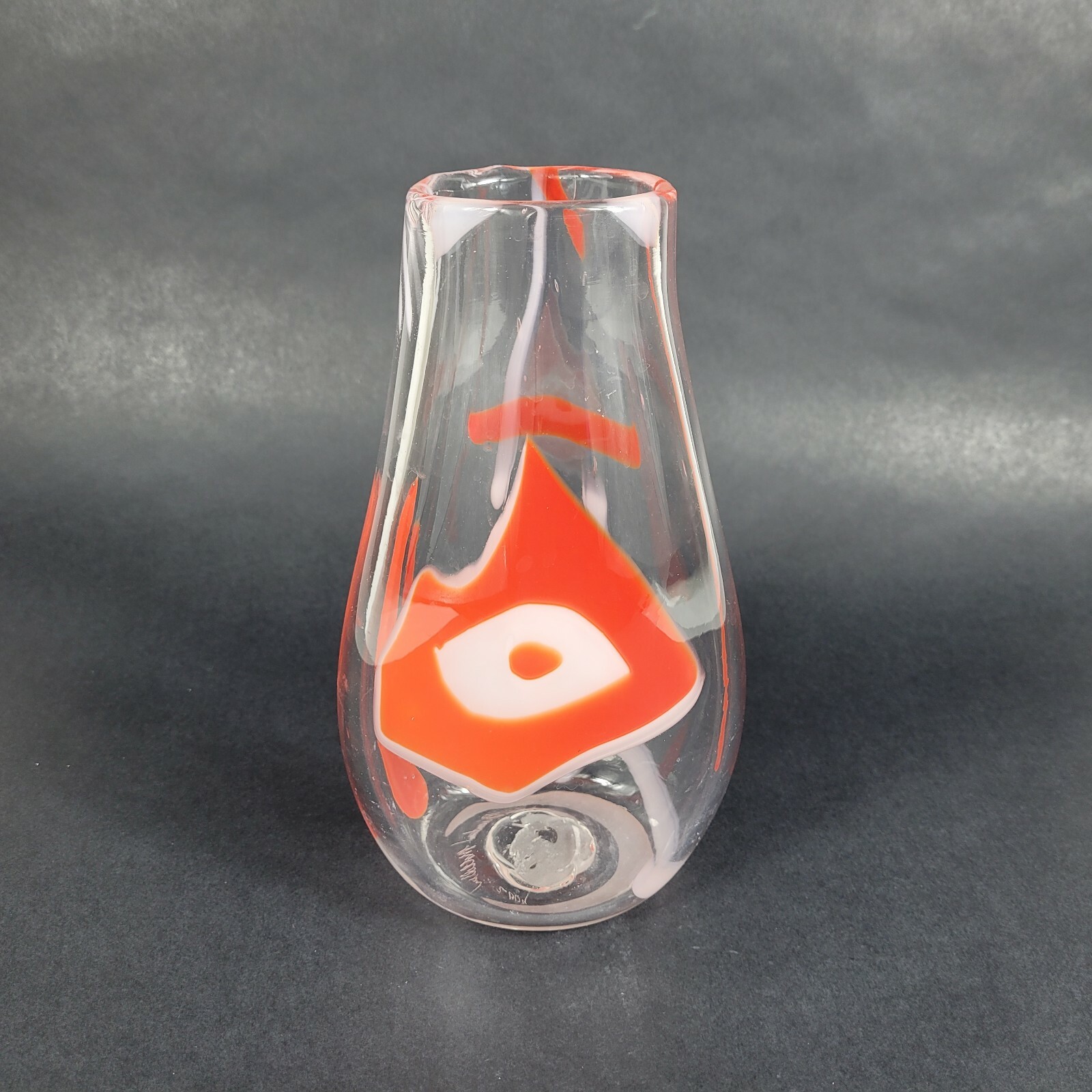 BRANDON MCCLELLAN Studio Art Glass Artist Signed Abstract Red and white 2009