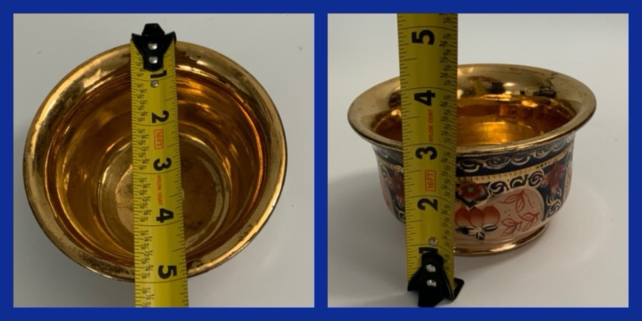 Vtg Copper Lusterware Bowl – 5” x 2¾” – Peach/Gold/Dark Blue/Rust Floral