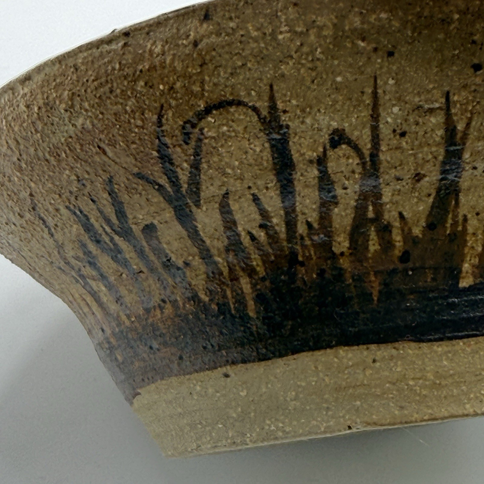 Studio Art Pottery Marc Hansen Stoneware Vintage MCM 5” Bowl Painted Grass