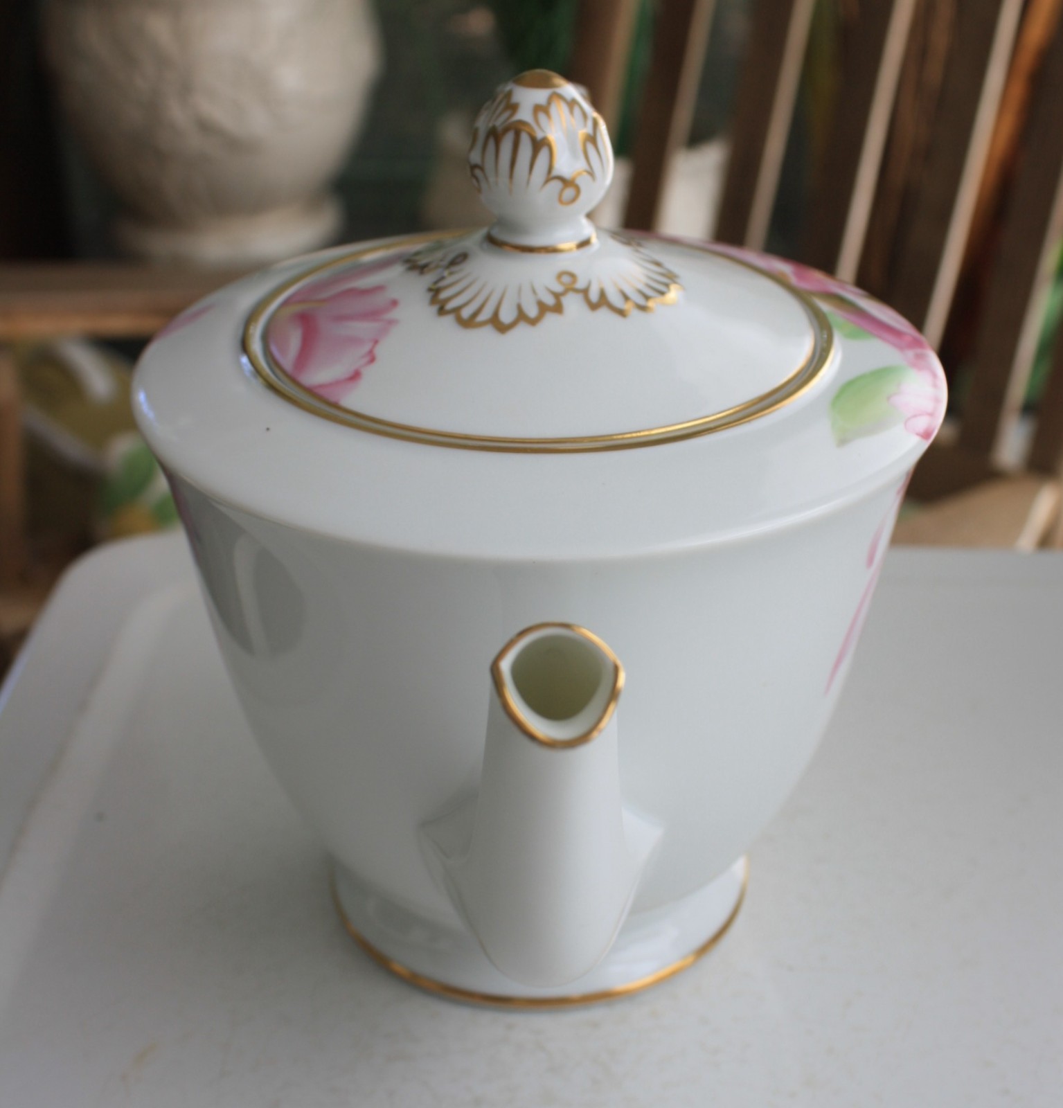 Noritake Pink Orchid Teapot White Pink Green Flowers Dolores 4 cup