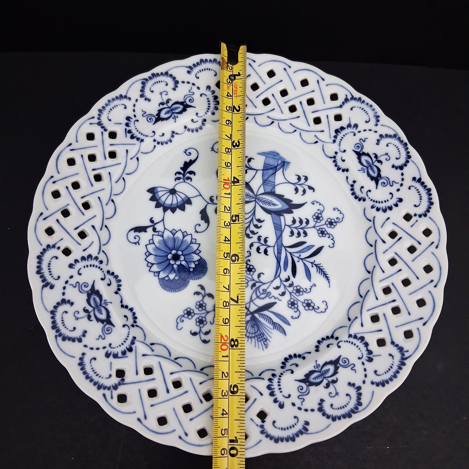 2PC Vintage Blue Danube Round Compote Meissen Pierced Pedestal Porcelain