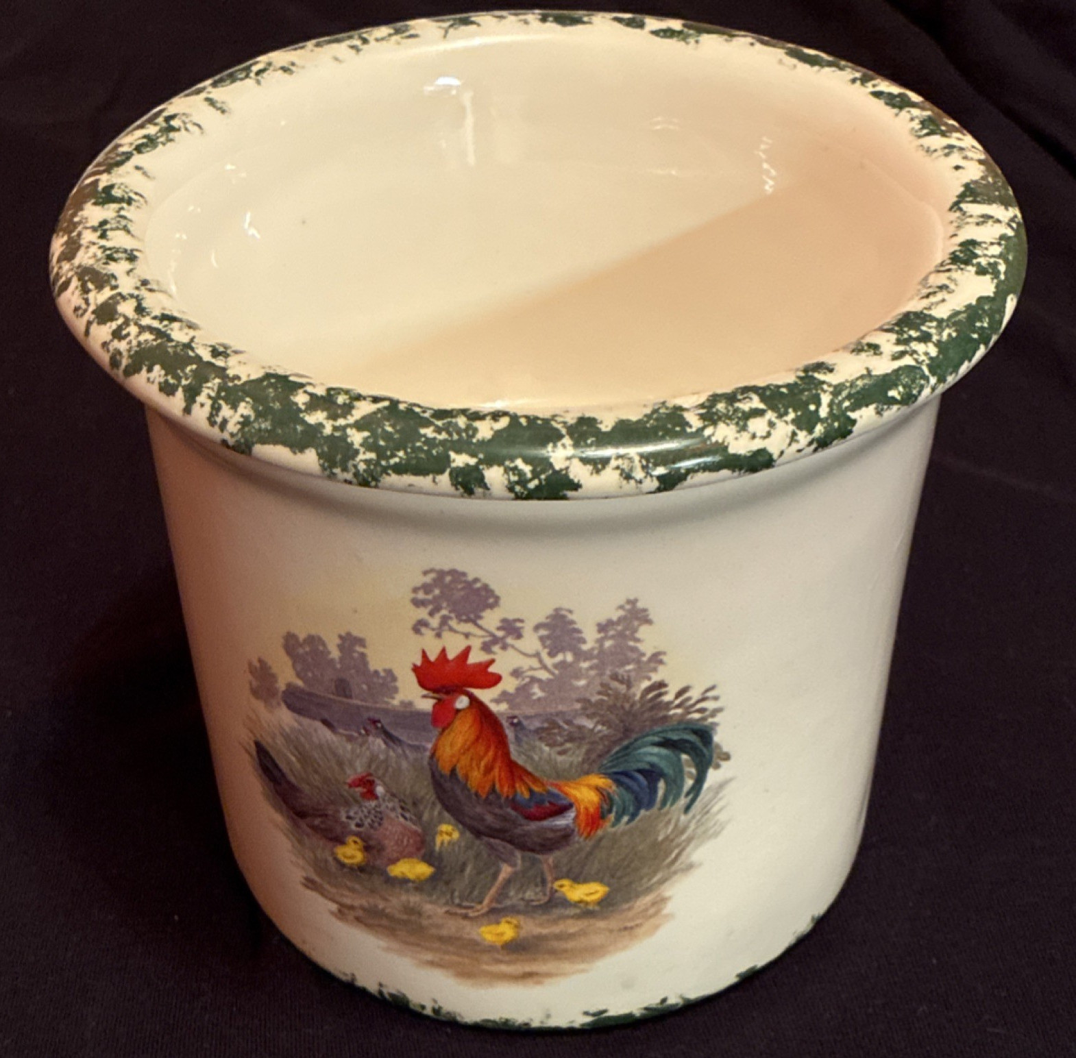 2-Piece Ceramic Round ice and Dip Bowl Set, White/Green Multicolor Rooster