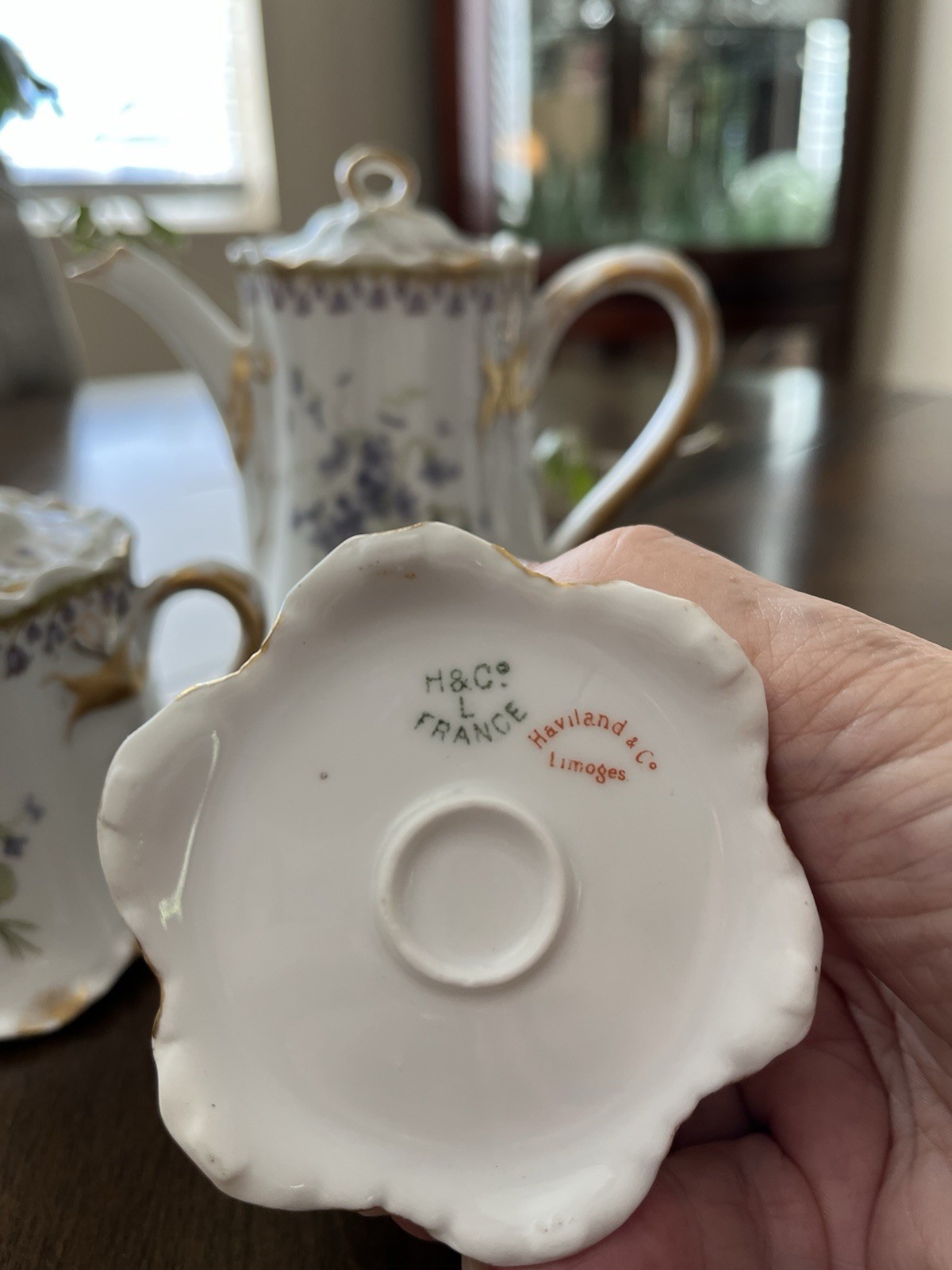 Haviland & Co Limoges France: Purple Floral Porcelain Chocolate Set