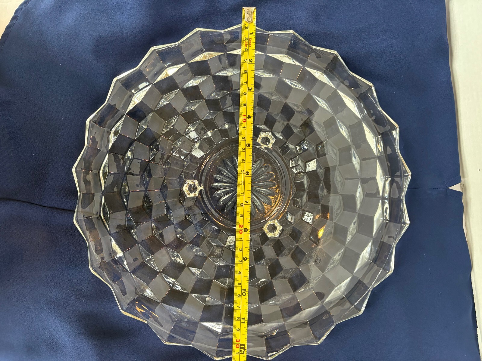 Fostoria American Cubist Hexagon Footed Cake Plate Server Clear 12.5″ EUC