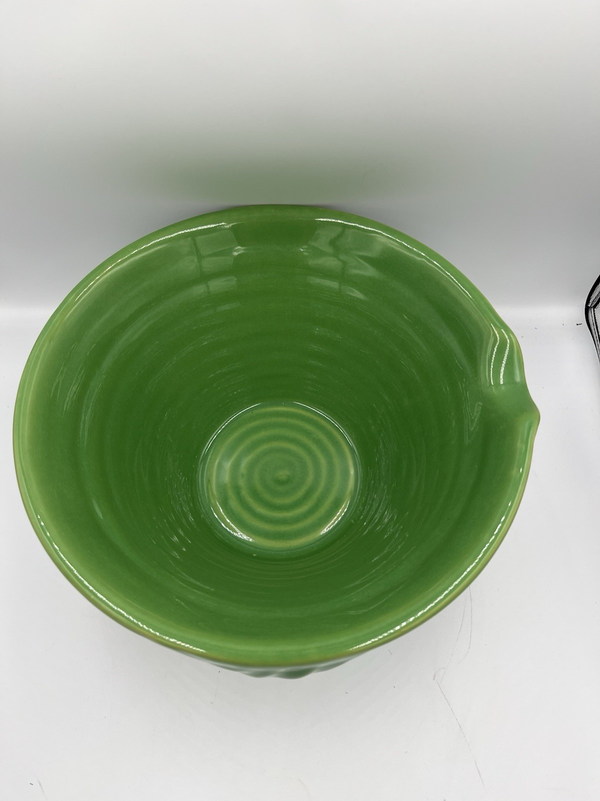 Vintage Over And Back Yellow Ware Bowl Green 11 3/4 Inches Large Batter Bowl