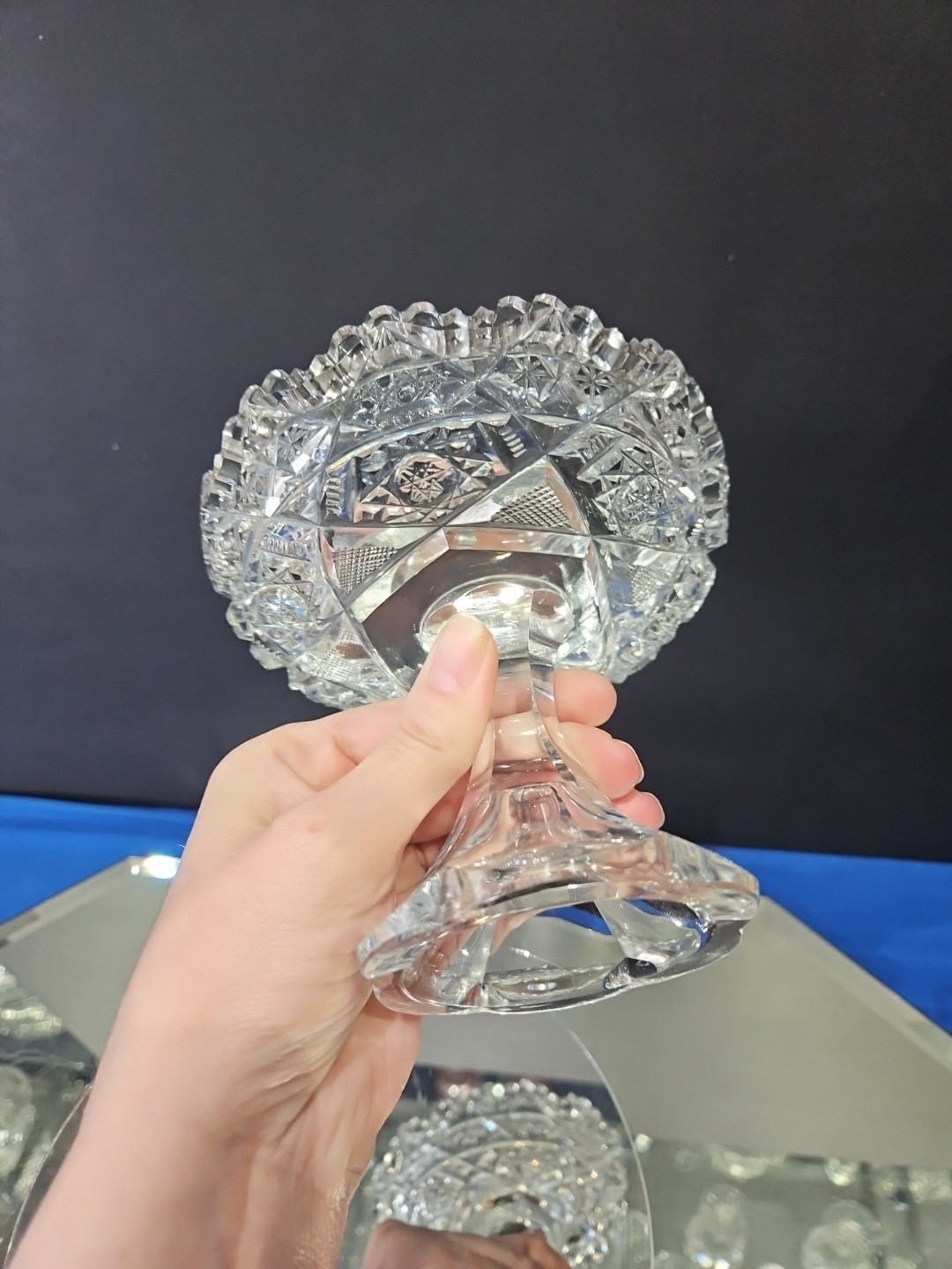 Compote Bowl, American Brilliant Period Cut Glass Crystal Hoare signed Steuben