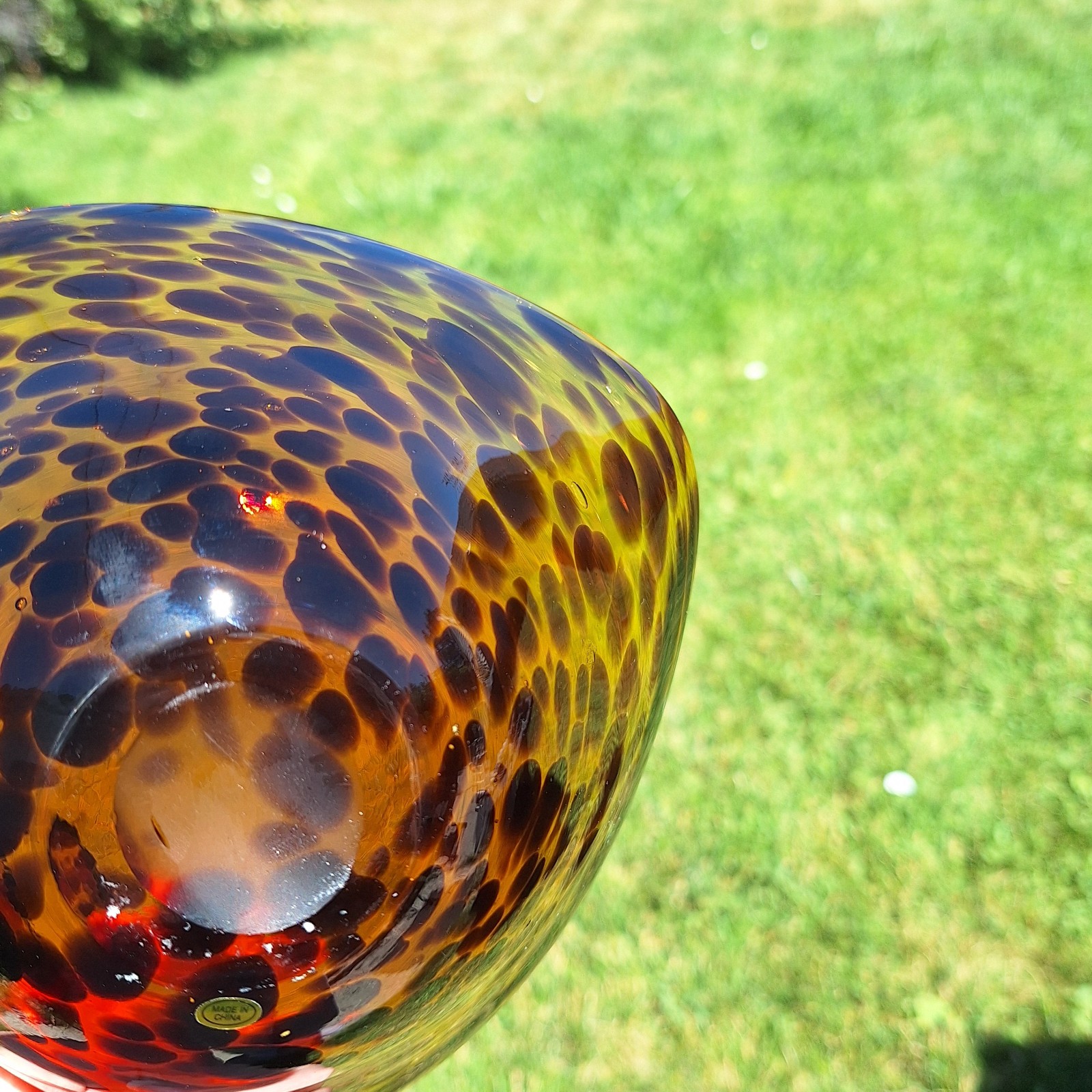 Art Glass Bowl Heart Tortoise Shell Amber Brown Marbled Leapard Design