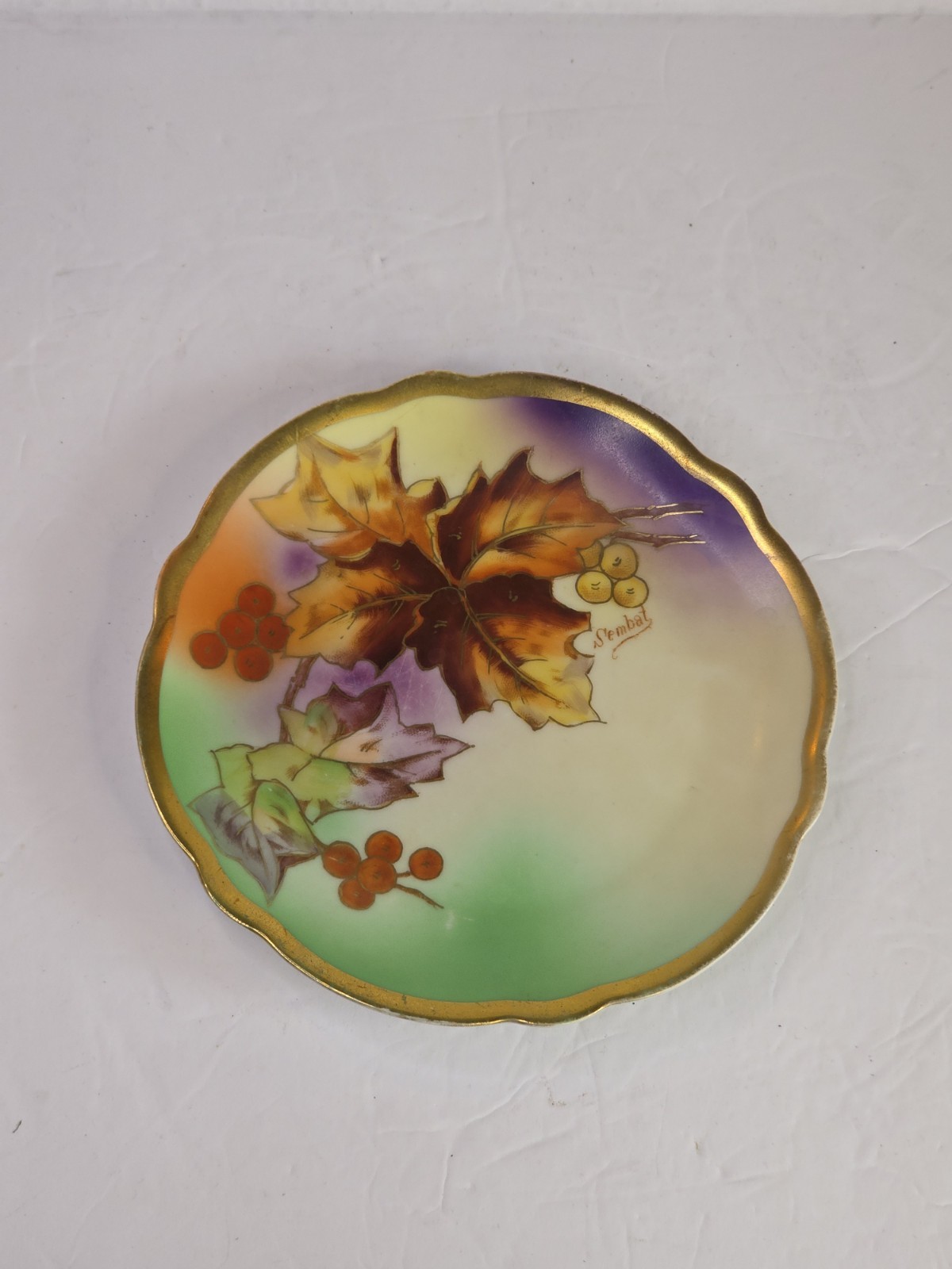 Antique Royal Munich Bavaria hand-painted porcelain plate c. 1885 Signed Sembat