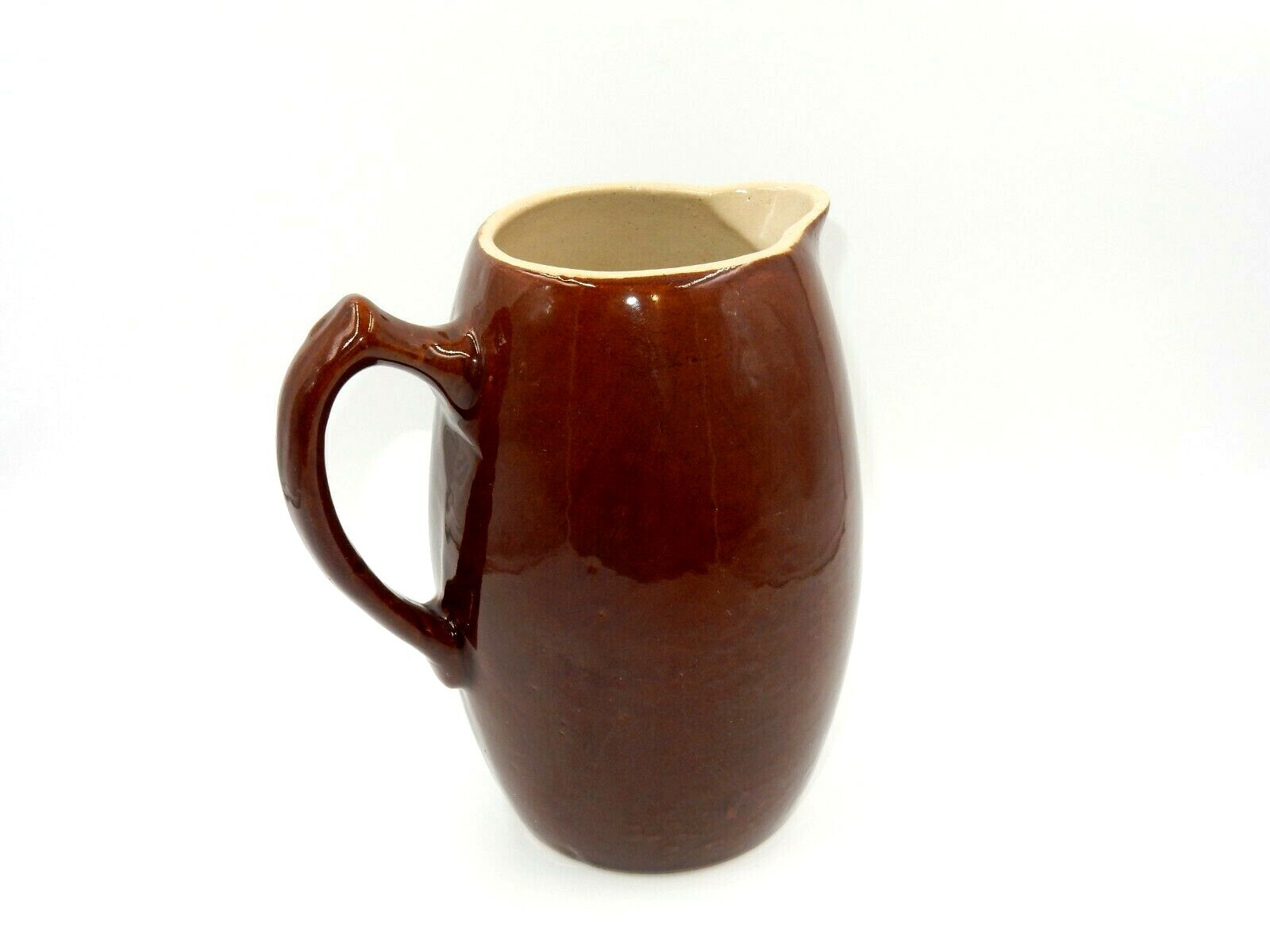 VINTAGE HANDMADE DEEP BROWN ART POTTERY STONEWARE CERAMIC PITCHER