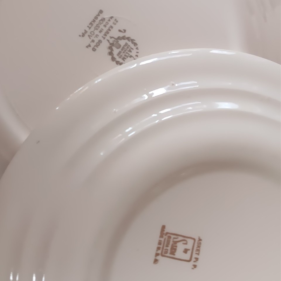 6 Salem Basket Petit Point Plates Dinner & Bread & Butter Victory Cross Stitch