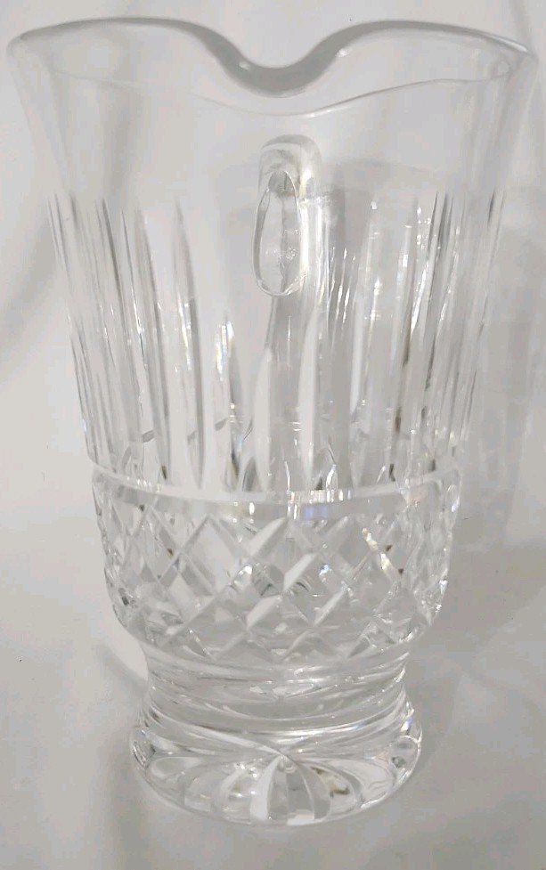 Vtg Waterford Pitcher Cut Crystal Diamond Pattern Applied Handle 7.5″ Tall Read