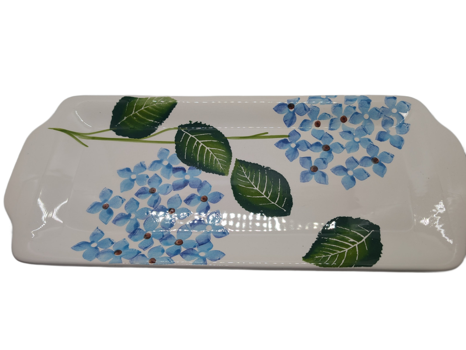 Hydrangea Mist Hand Painted Tray Portugal 16” Floral Serving Platter