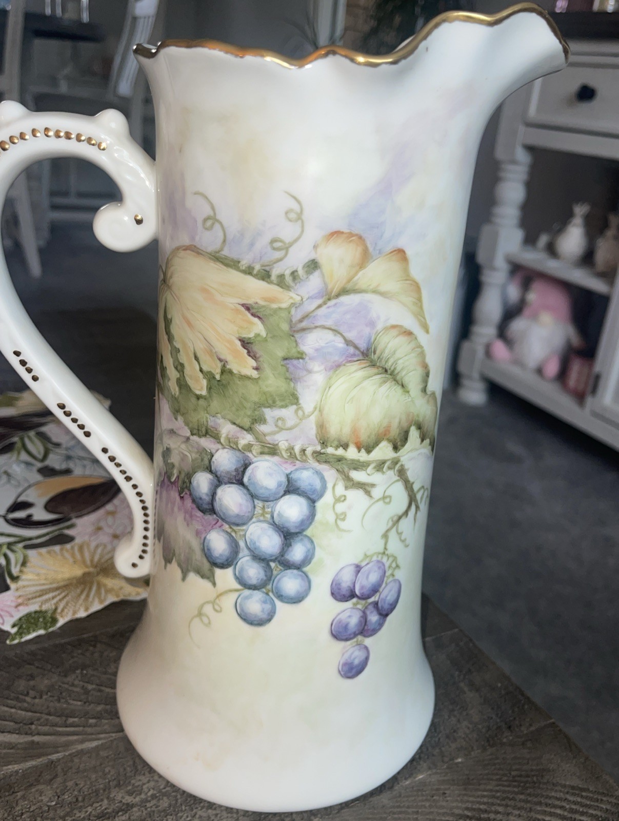 ANTIQUE LIMOGES GRAPE LEAF PITCHER SIGNED BY Shilling -mint