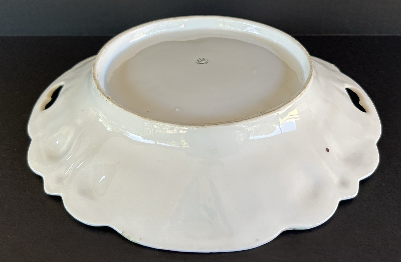 Antique PS Germany Porcelain Bowl 10 1/2″ Teal Blue With Pink Roses