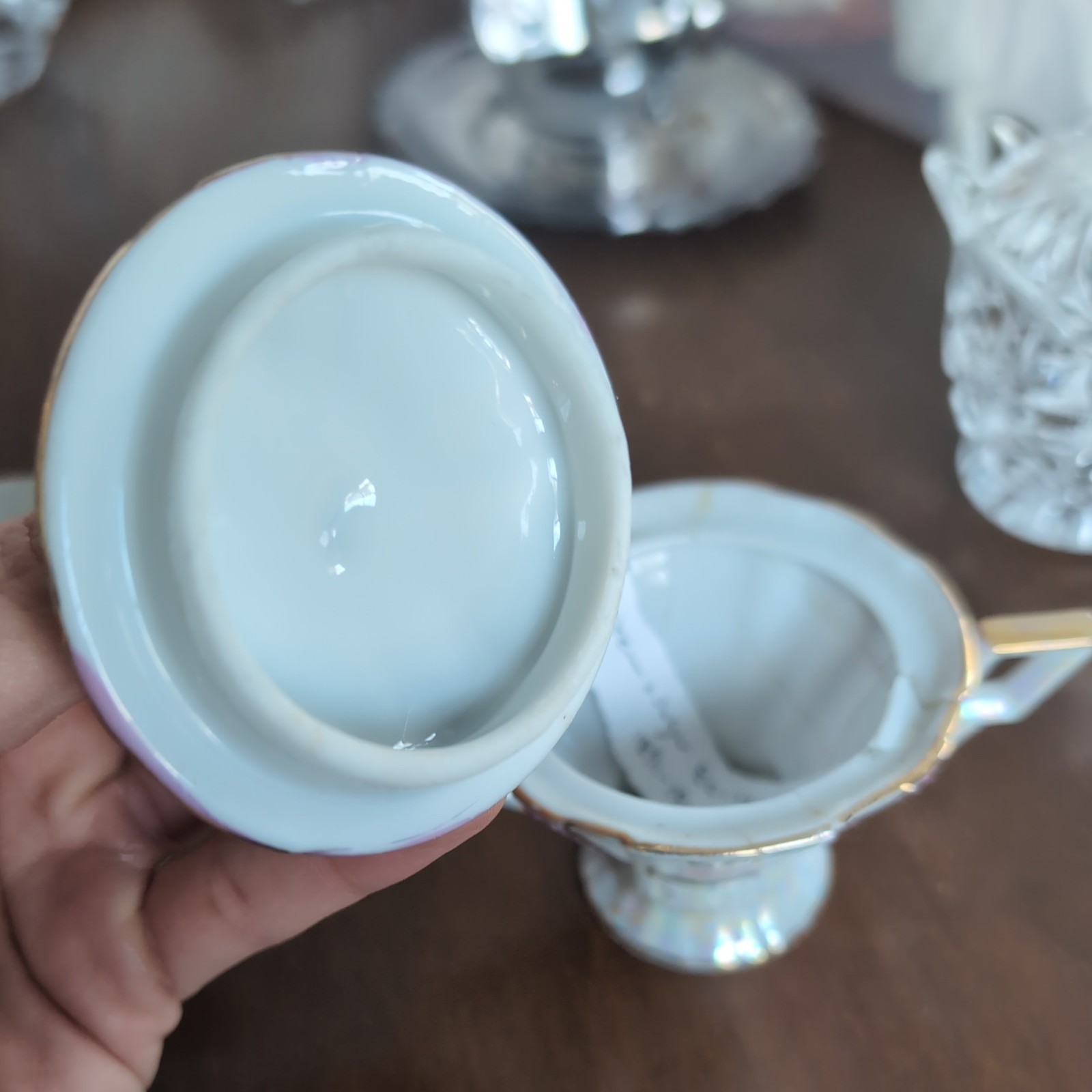 Rare Vintage Lipper Pink Mother Of Pearl Porcelain Creamer & Sugar Bowl Set