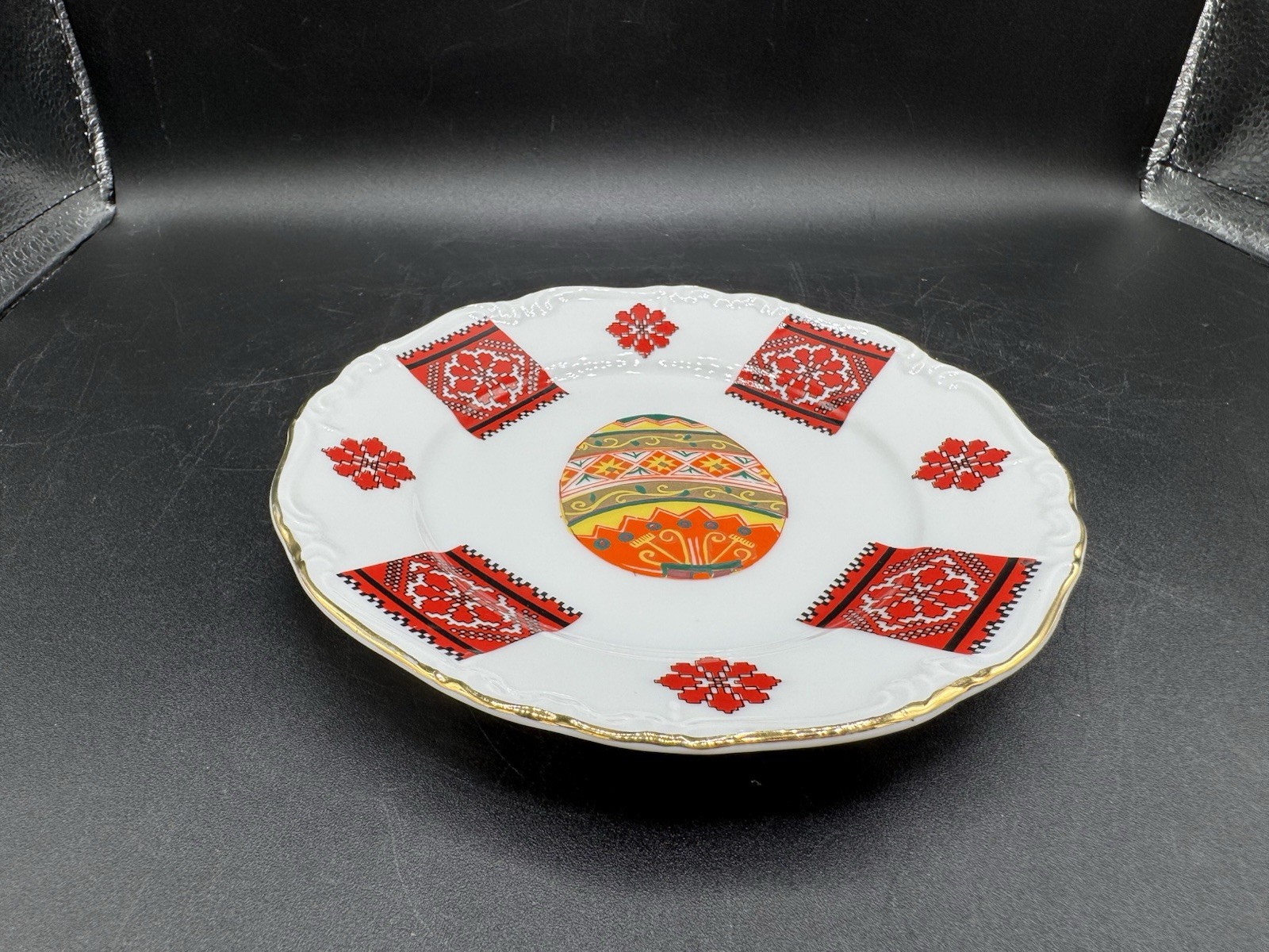 Edelstein Bavaria Maria Theresa Porcelain Bread Plate Pysanky Egg Germany 6”