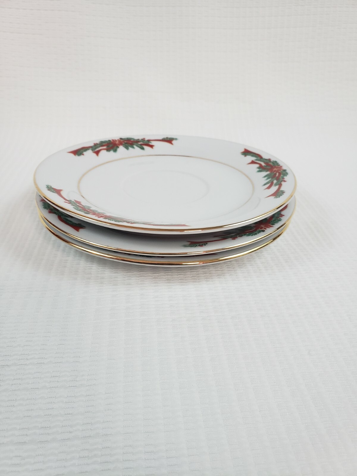 6 Tienshan Poinsettia Red Ribbon Ceramic Fine China Teacups Saucers