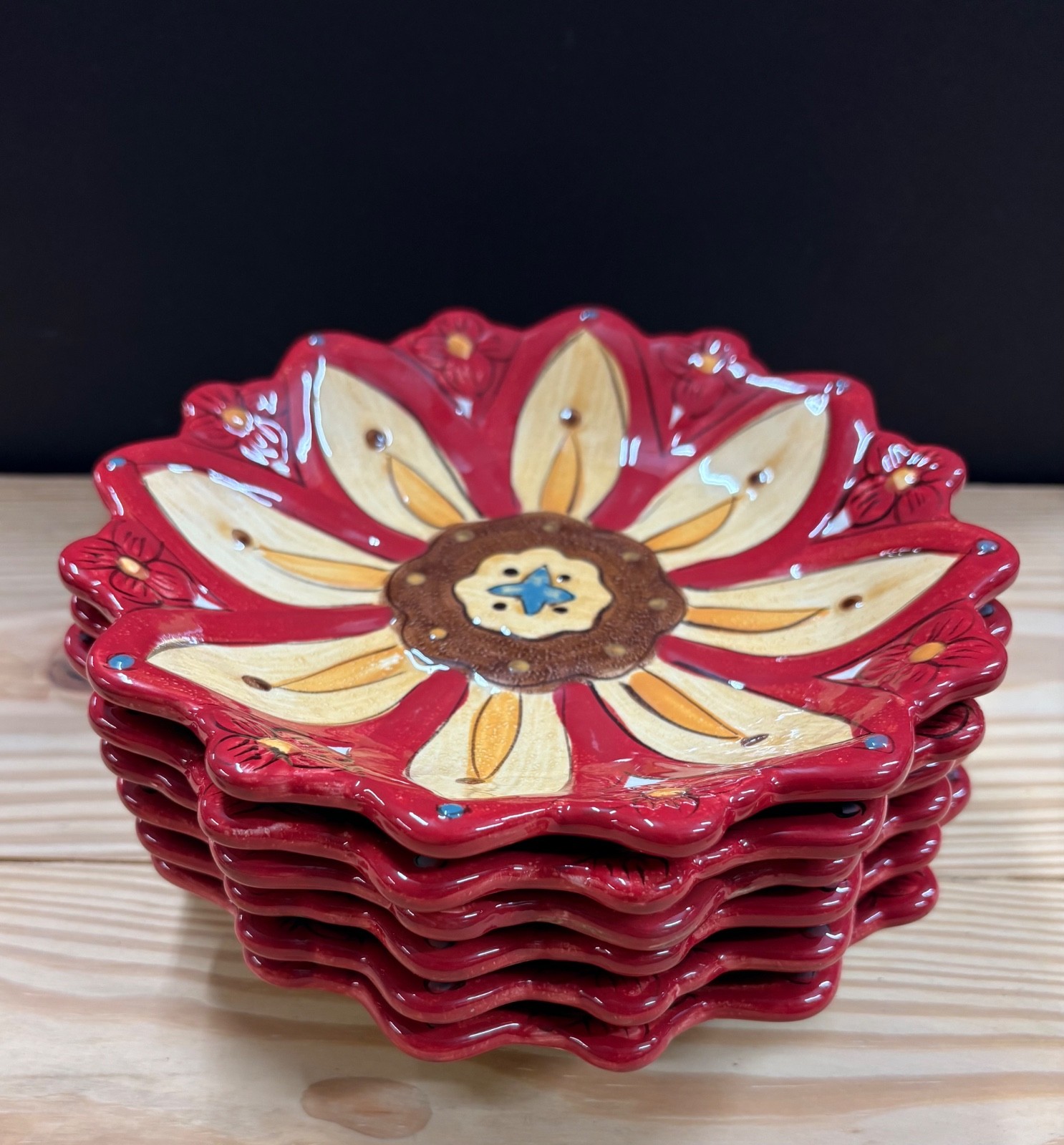 Pier 1 Imports Set Of 6 Carynthum Pattern Hand Painted Salad Plates 8″ Retired