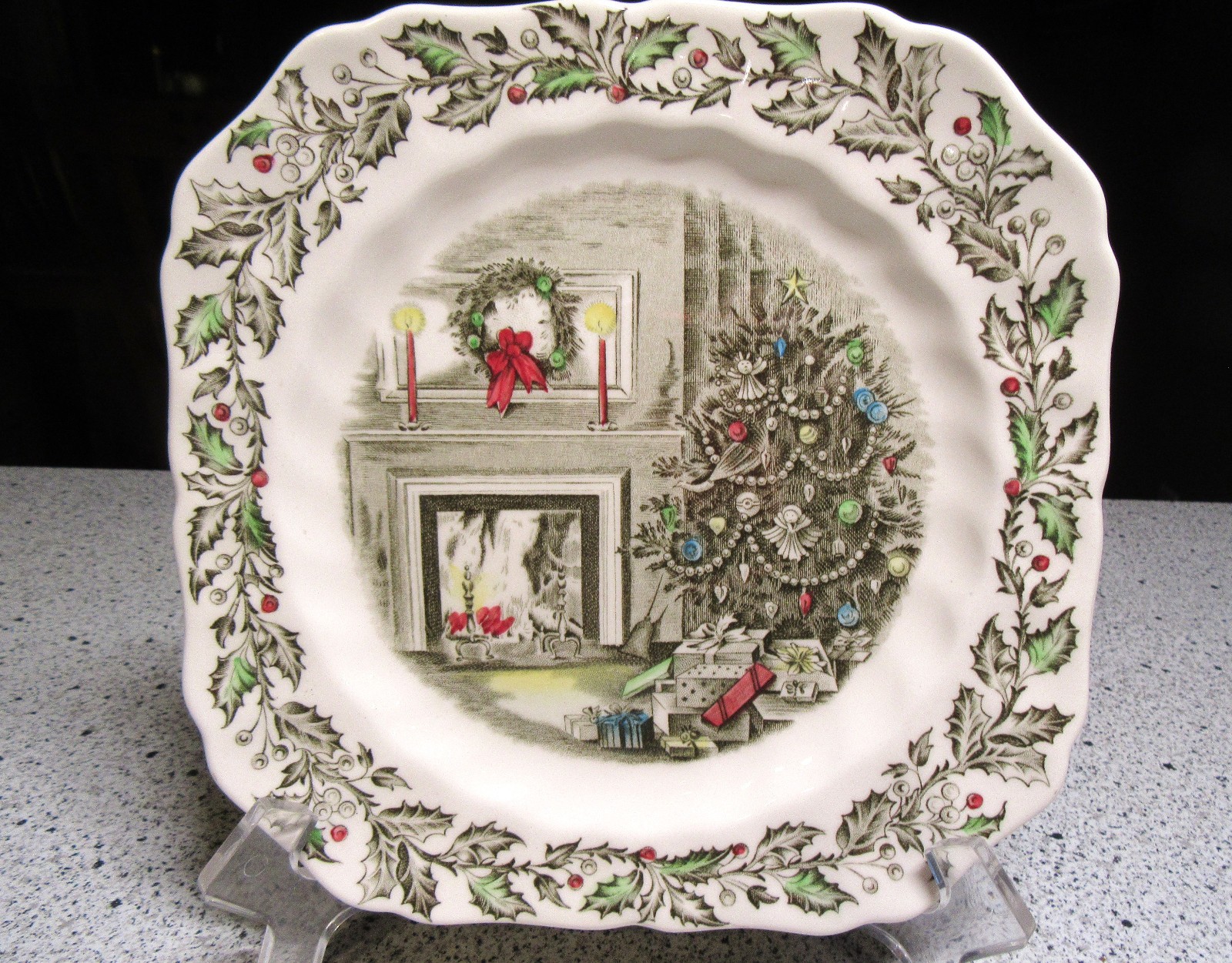 Vintage Johnson Bros Merry Christmas Ironstone Square Salad Plate 7.75”