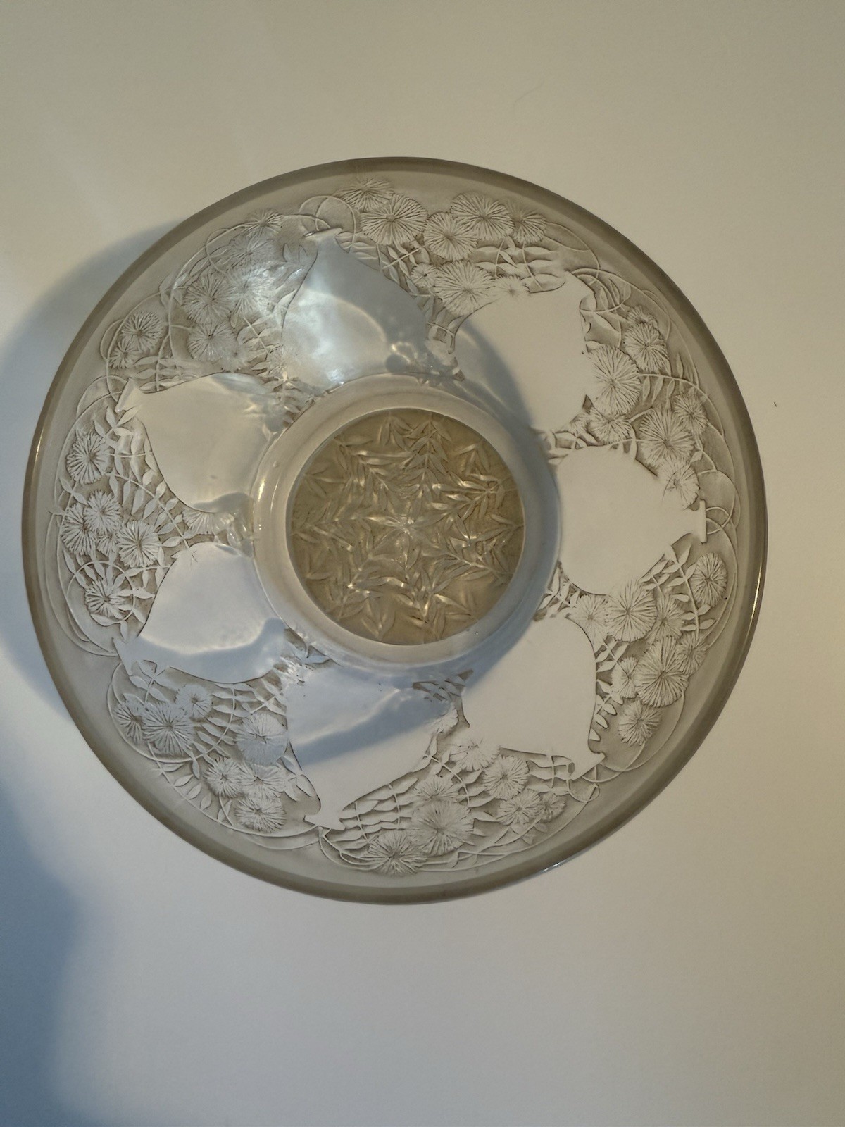 René R Lalique France Vases Bowl 5in Art Deco Nouveau Sepia Stain Glass 1927