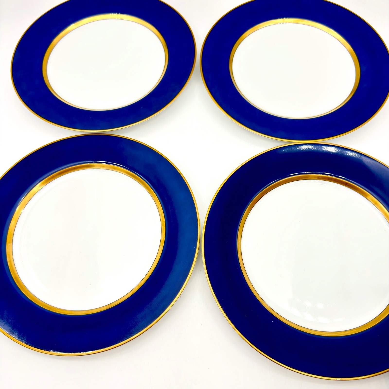 Fitz & Floyd Renaissance Cobalt Blue Dinner Plates 10 1/4″ Gold Trim 1978 Set 4