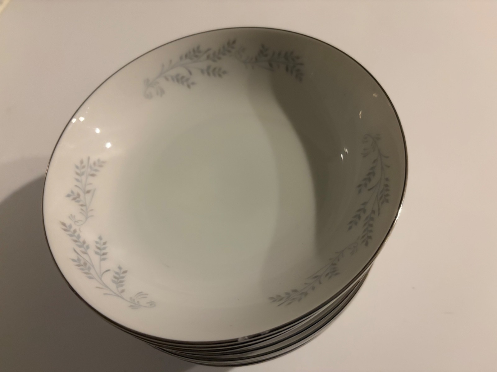 Vintage Set of 4 White Silver Genuine Porcelain China Dessert Bowls 5-1/2”