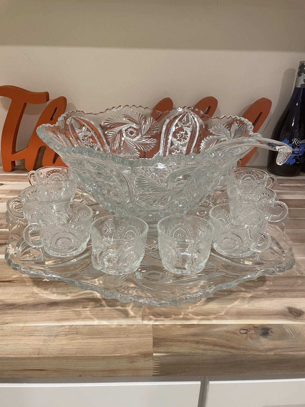 L. E. Smith Glass Galaxy Vintage Fifteen Piece Punch Bowl Set