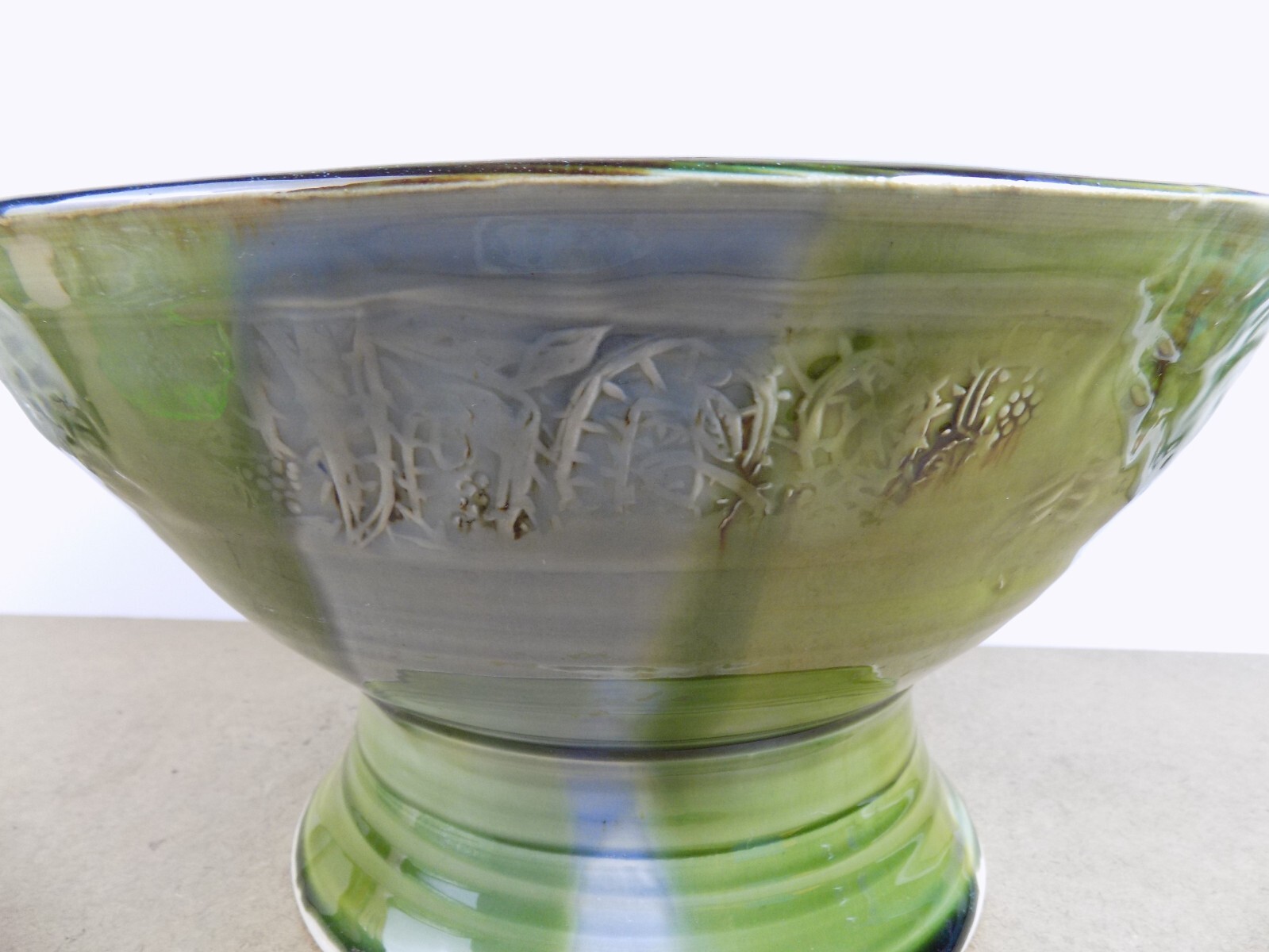 Laurey Faye Long Pottery Large Bowl North Carolina Blue & Green 12.5″ x 7″