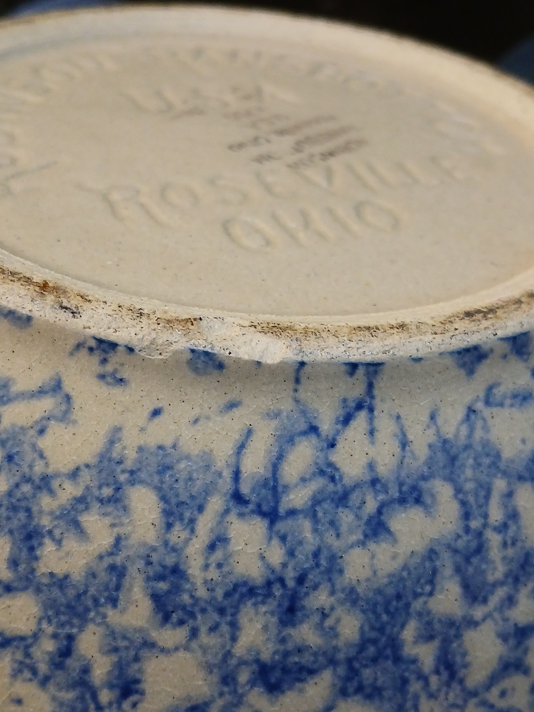Vintage Robinson Ransbottom Pottery Blue Spongeware Nesting Mixing Bowl Set 2