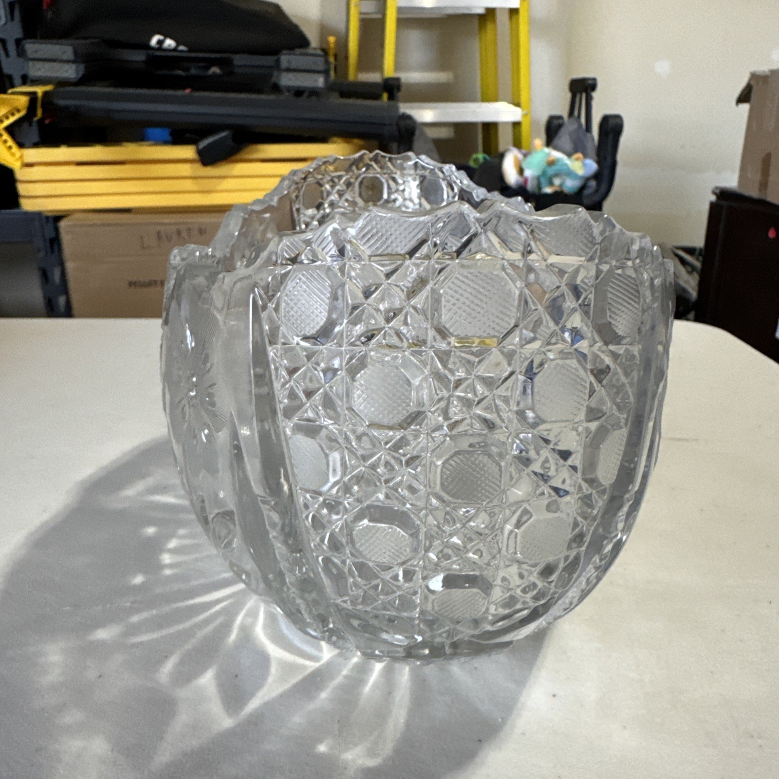 VTG American Brilliant Cut Crystal Centerpiece Bowl Heavy Large Oval Read