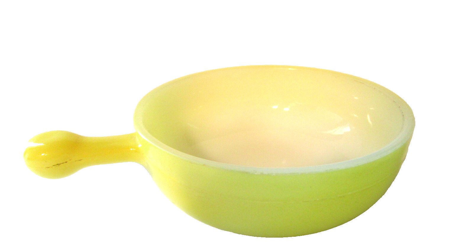 Vintage Glasbake Yellow 12 oz Chili Soup Bowl Lug Handle USA J-2057-4
