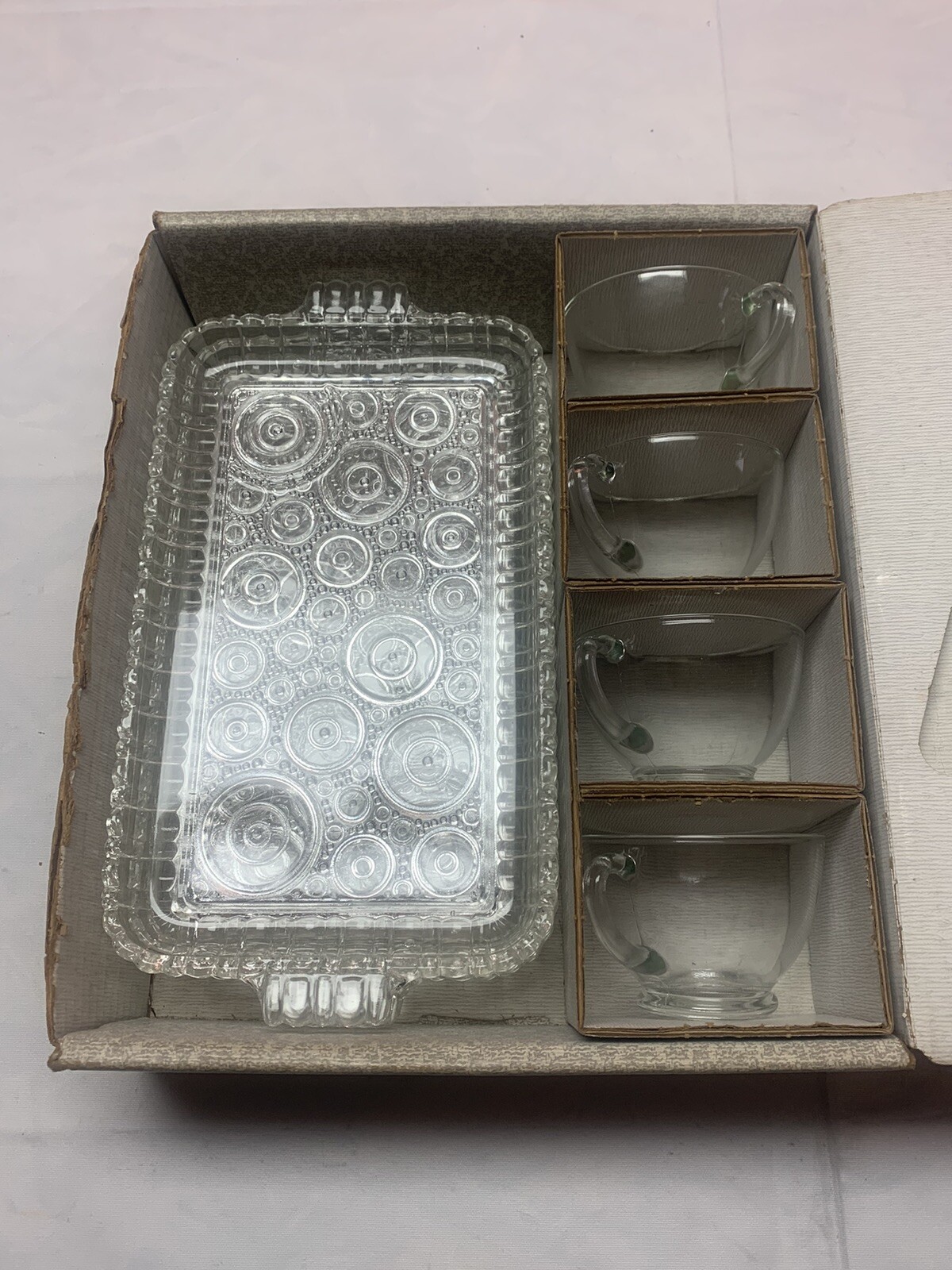 Vintage Anchor Glass – Serva Snack Set – 50’s Original Box Retro Bubble Pattern
