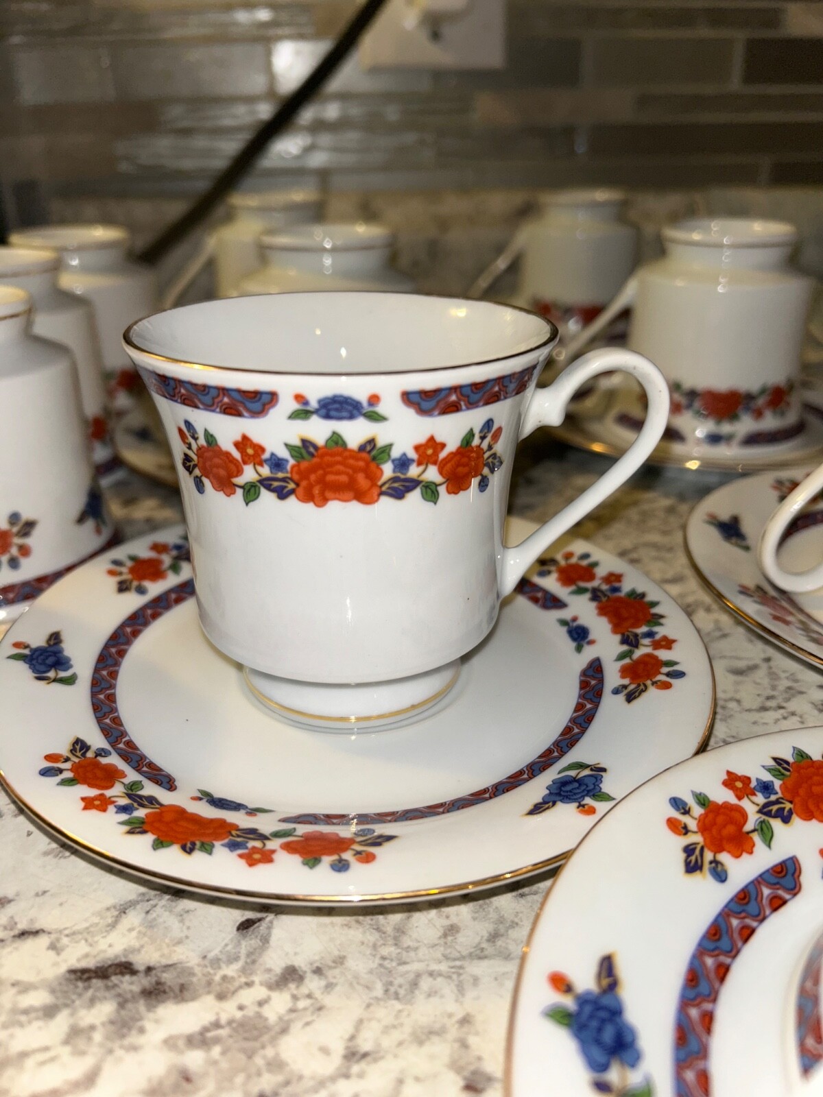 CROWN MING – 7 Pc Set – Fine Bone China Jian Shiang Tea Cup w/ Plates