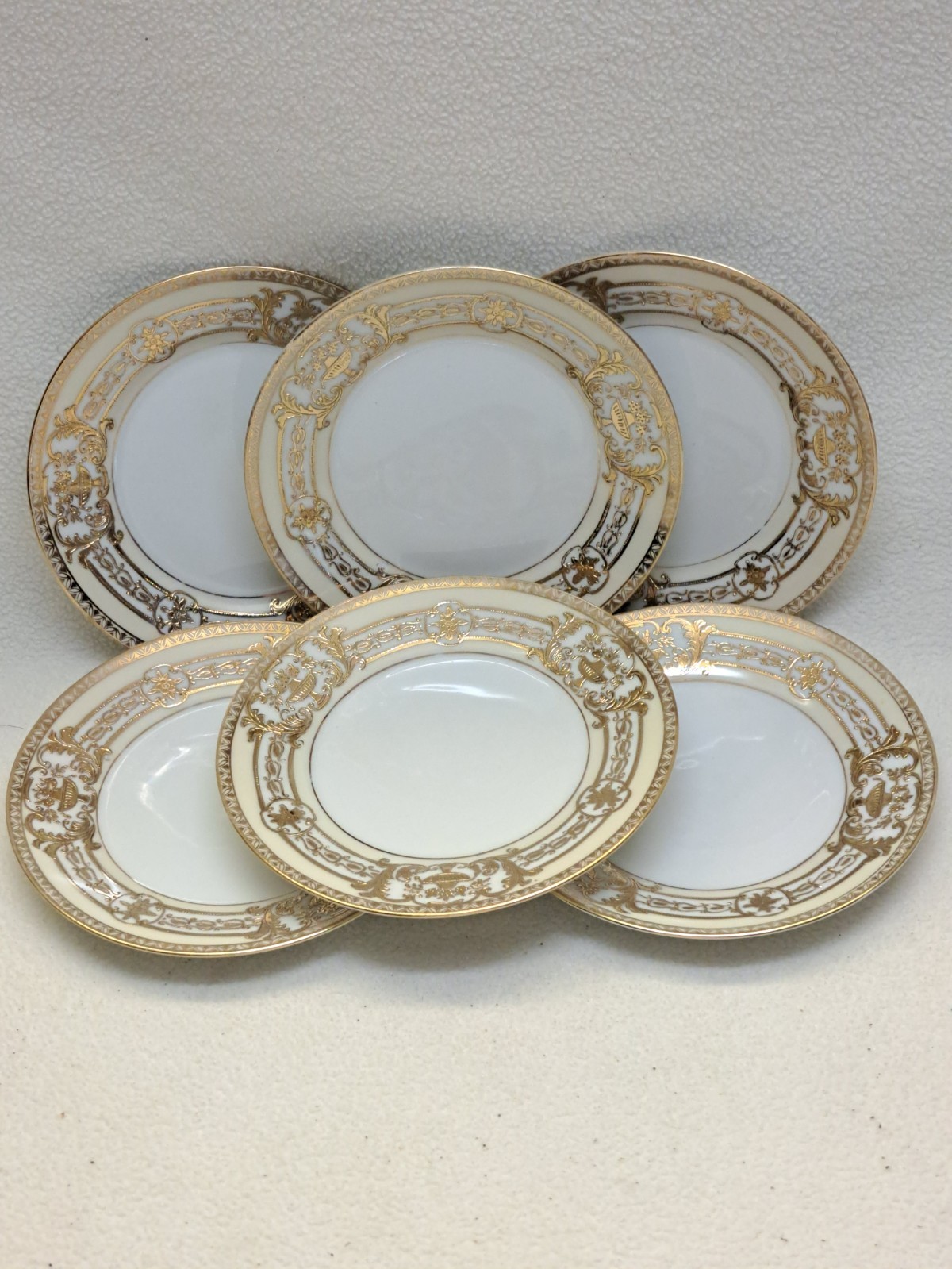 Vintage Noritake “M” 37532 Gold Decorated Pattern (6) 6 1/2″ Bread Plates EUC
