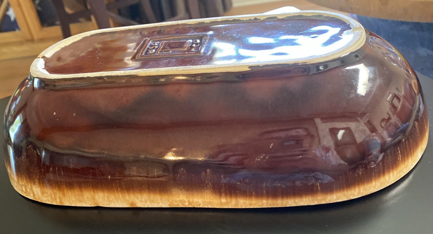 Vintage Mc Coy Brown Drip Glaze Divided Serving Dish 12×7 Made In USA Rare