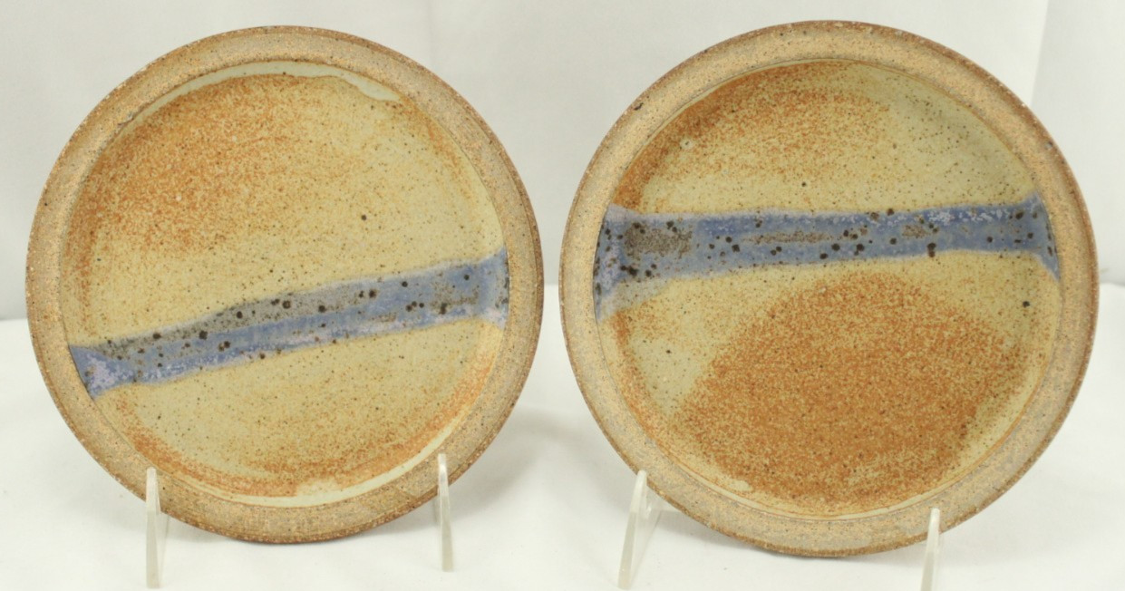 Studio Pottery Hand Made Set 2 Bread Plates Signed Raul