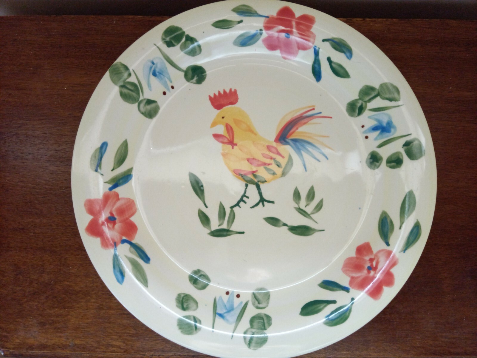 Elegant Dining Rooster Chicken 10 1/2″ Dinner Plates, Hand Painted, Set Of 3