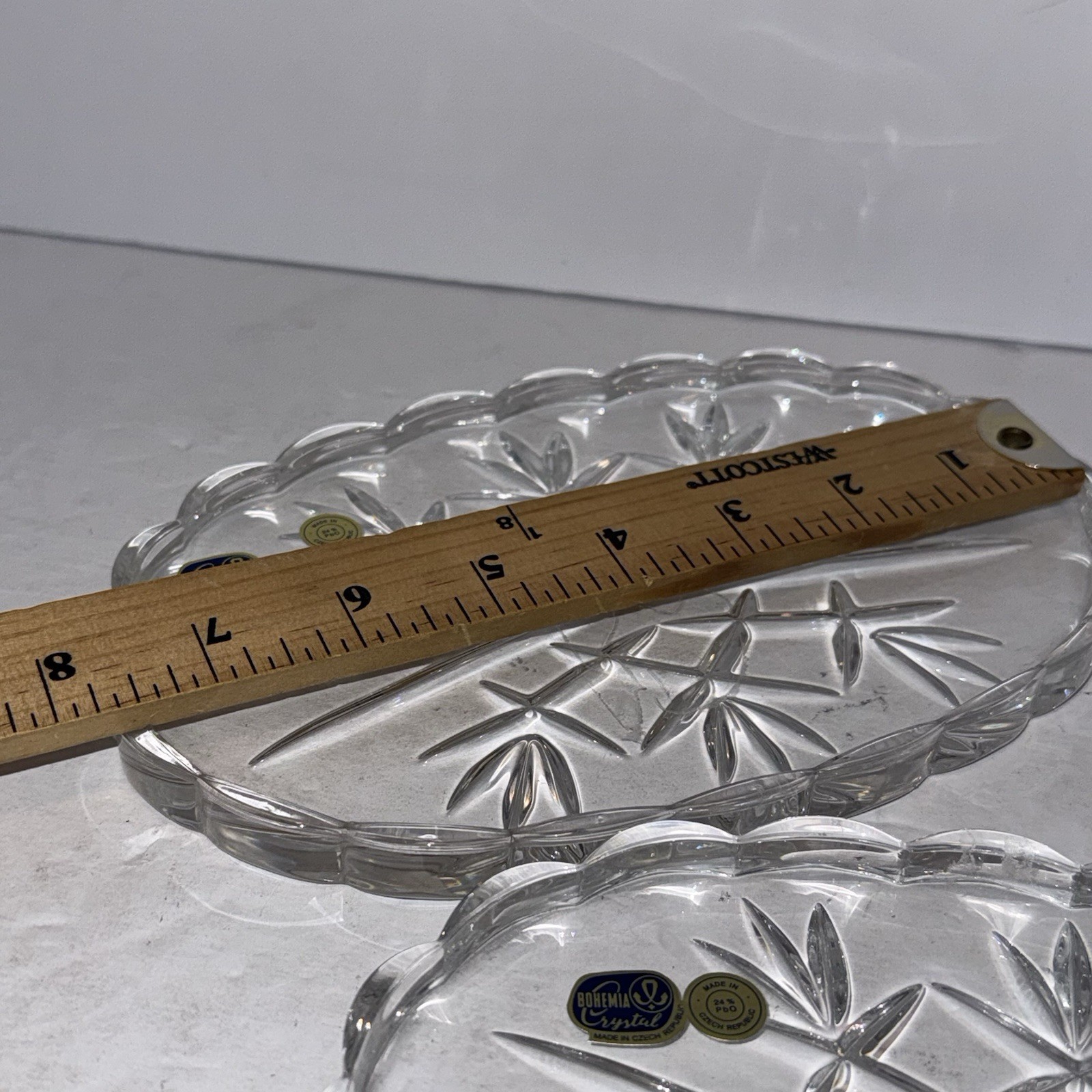 VTG Heavy Crystal Hand Cut Bohemian Scalloped Condiment Dish Ashtray Small 8 in