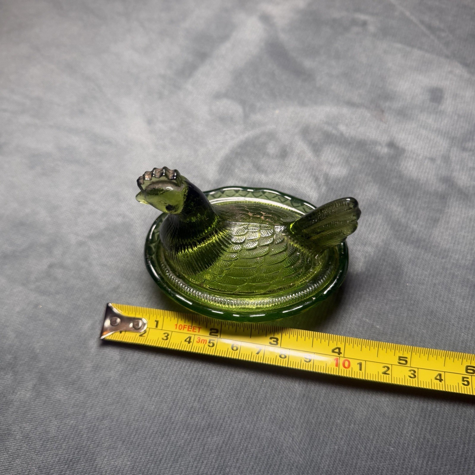 VTG L.E. Smith Olive Green Glass Hen on a Nest HON Covered Dish 3″ Salt Cellar