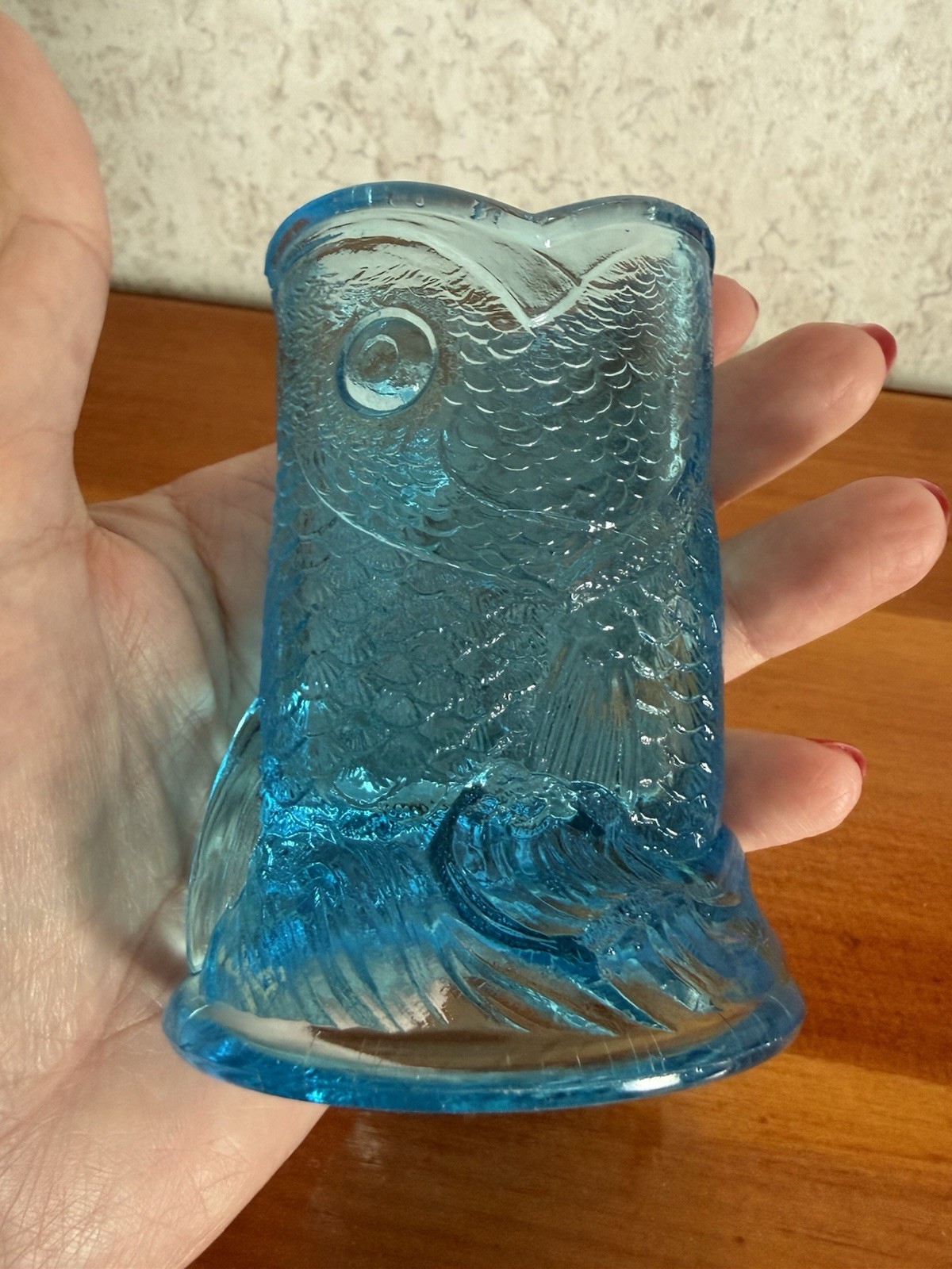 *RARE* Antique 1886 EAPG Bryce Higbee Blue Glass Child’s Menagerie Fish Spooner