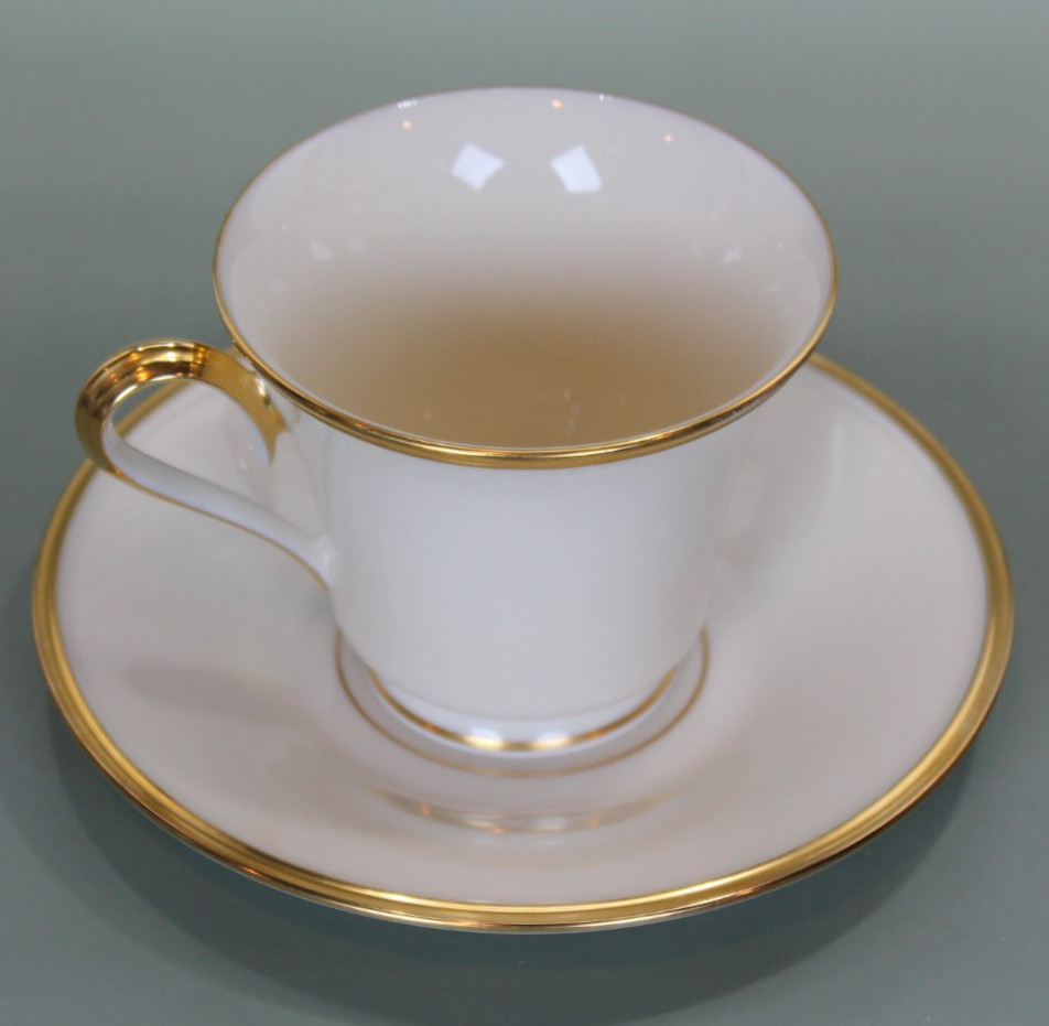 Lenox – Eternal – Footed Cup & Saucer Set – TWO – 2 – USA – Gold Trim