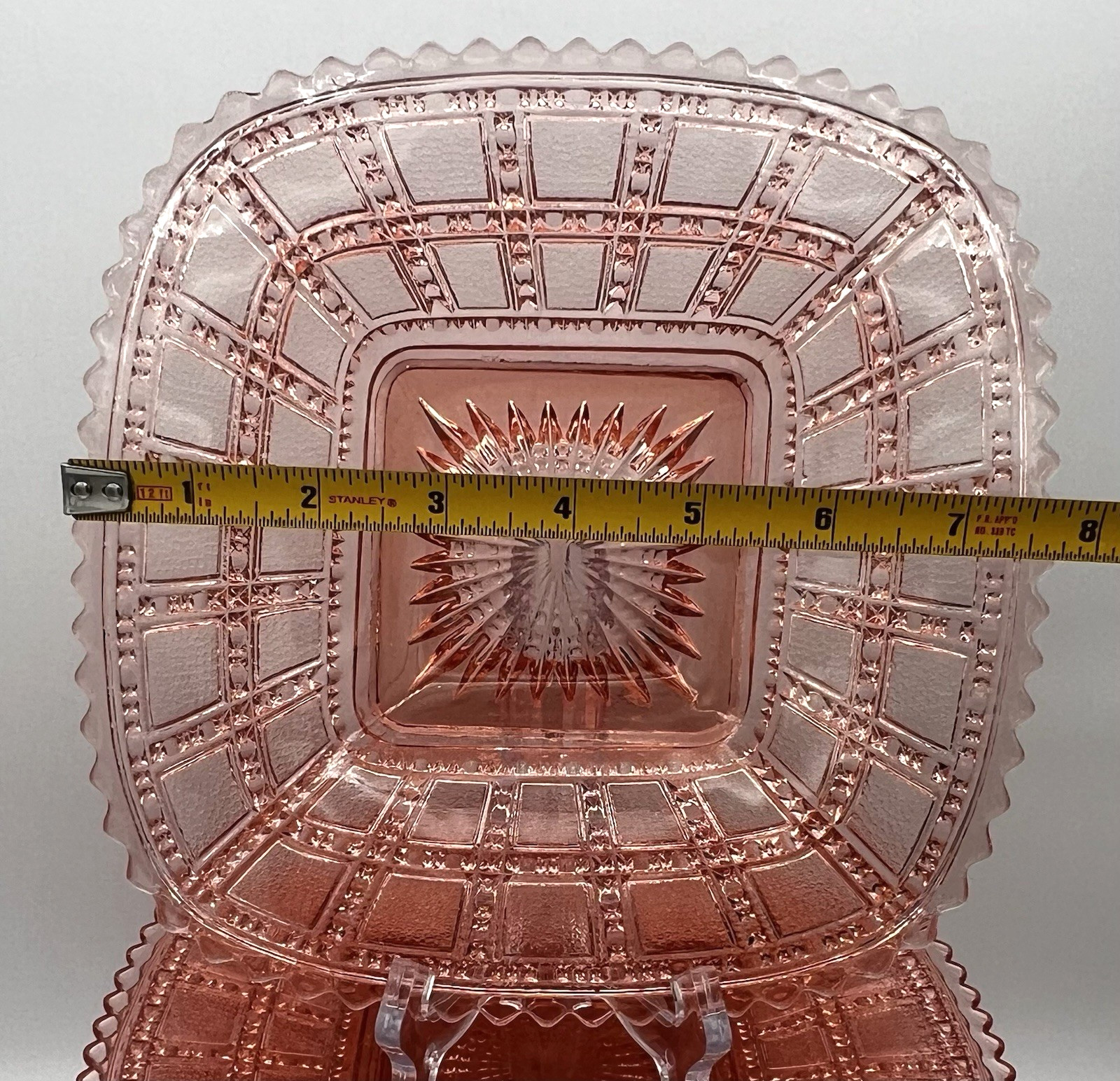 1 Imperial Glass Pink Depression Glass Beaded Block 7.75 in Plate Vintage 1930s