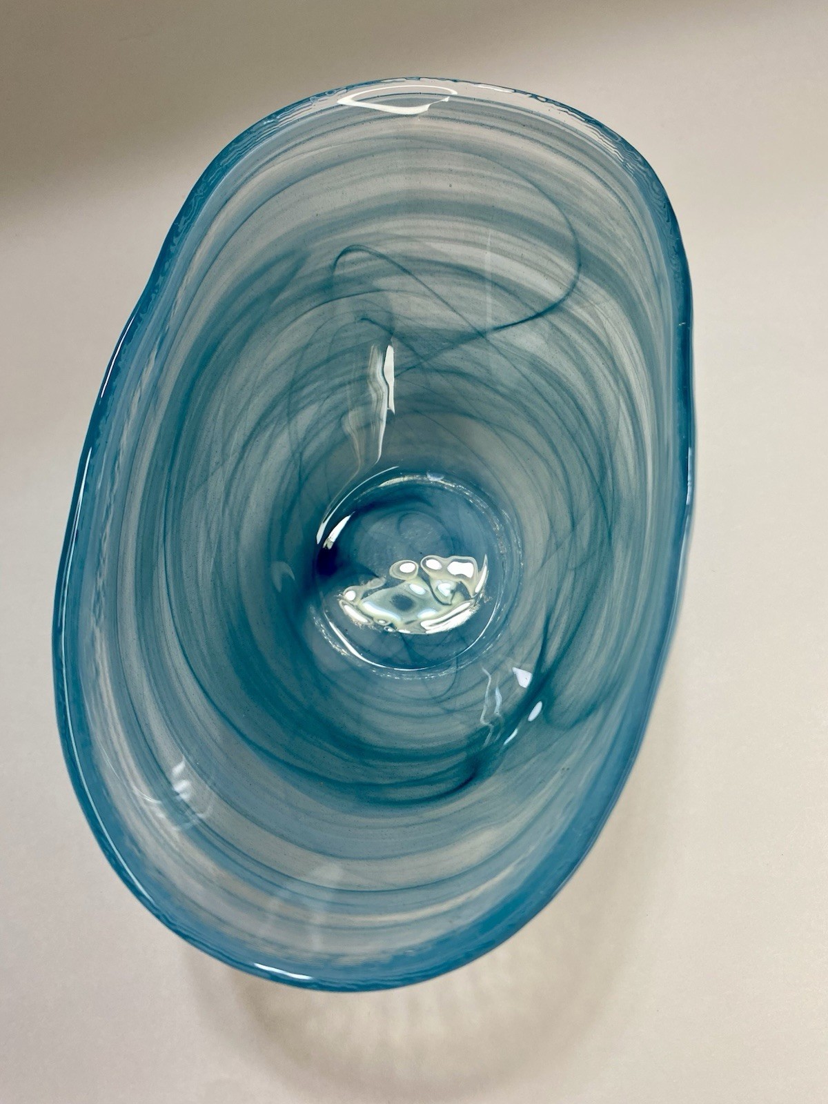 Artistic Accents Blue Swirl Oval Art Folded Glass Serving Or Decor Bowl Turkey