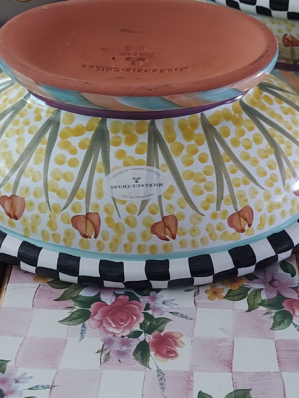 MacKenzie-Childs Taylor Odd Fellows Ceramic Footed Bowl With Courtly Check