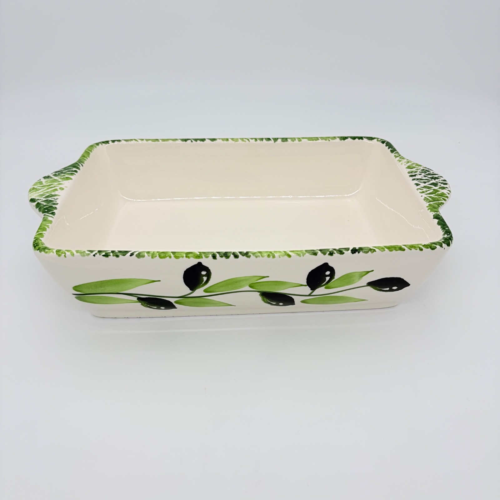 La Tavola Casserole Lasagna Baking Dish Olives and Leaves Hand Painted Italy