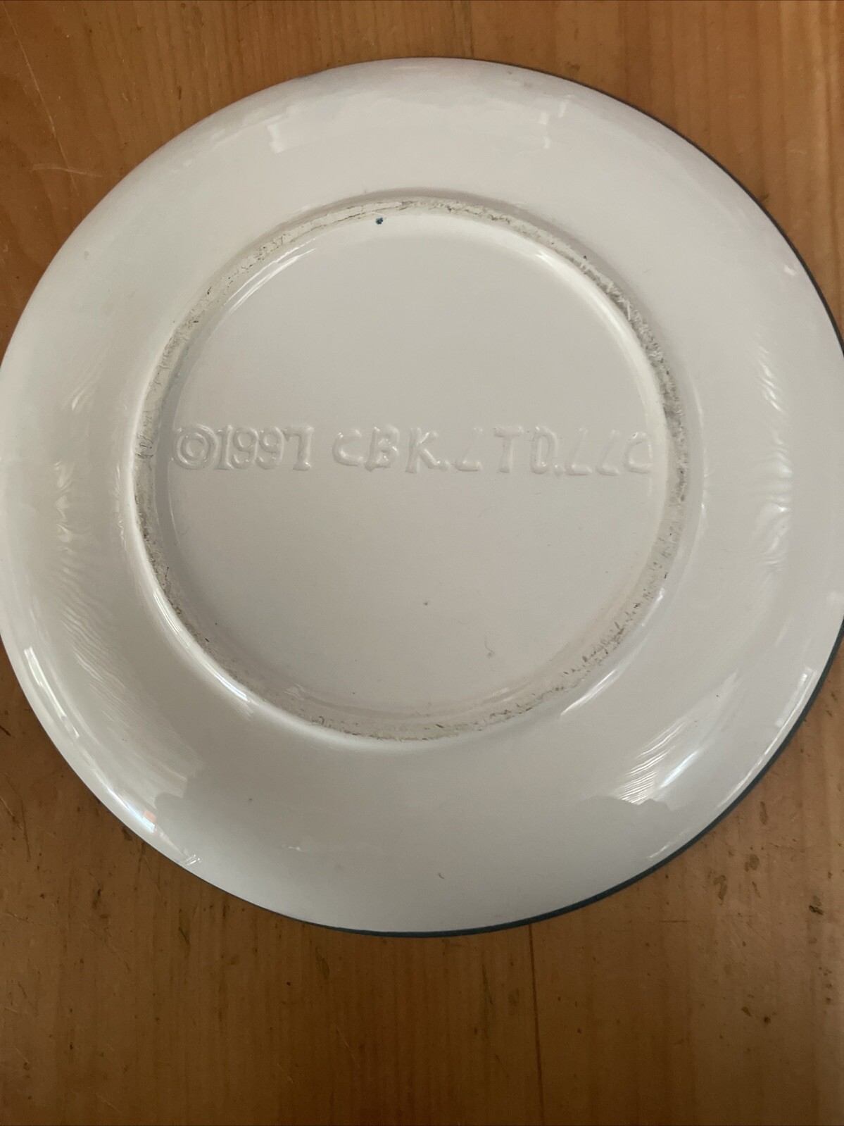 CBK Ltd LLC 1997 Striped Plate Green White Blue Yellow Geometric Hand Painted Sm