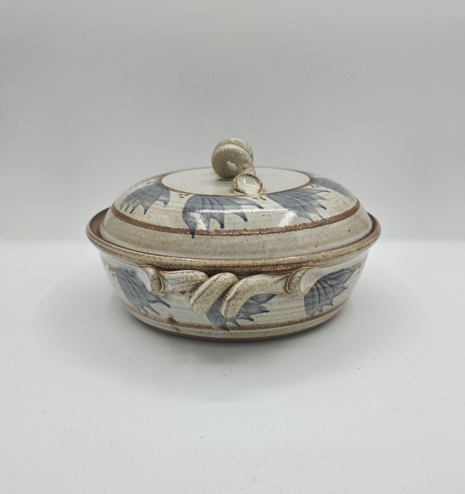 90s The Potter Daughter Charest Pottery 8 in Casserole Dish Lid Spiral Handles
